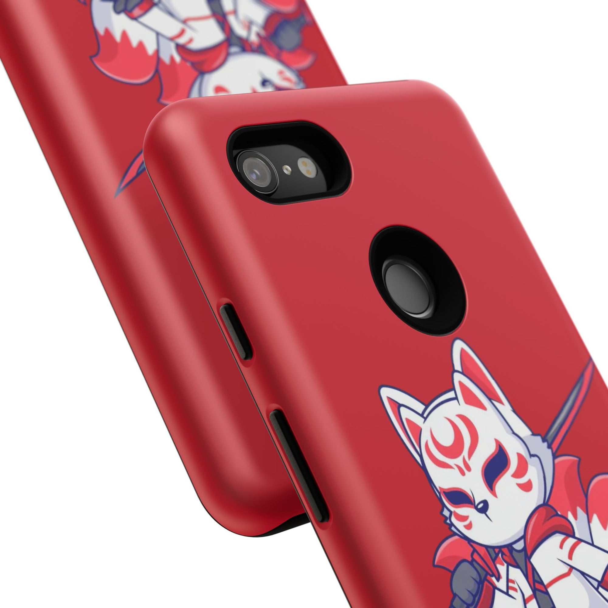 Anime-Inspired Tough Phone Case, Kawaii Fox Design, Gift for Gamers, Cute Phone Accessories, Red Phone Cover, Cosplay Merchandise