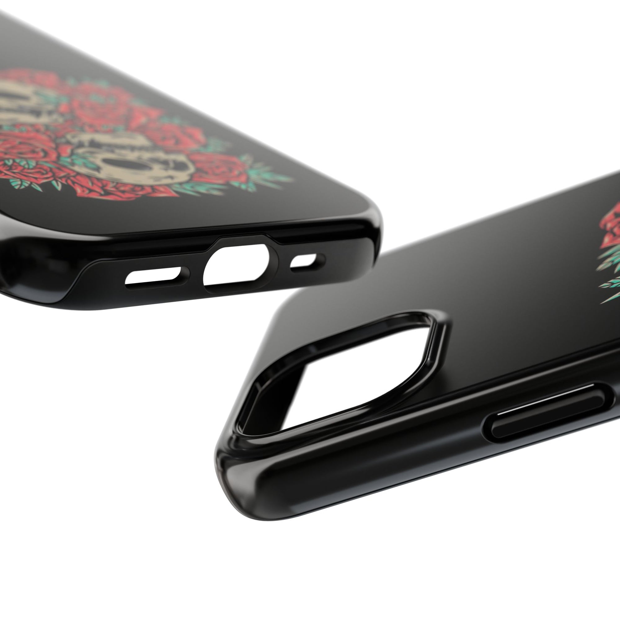 Stylish Skull & Roses Phone Case, Tough Phone Cover, Floral Skull Design, Unique Gift for her, Gothic Aesthetic Accessories