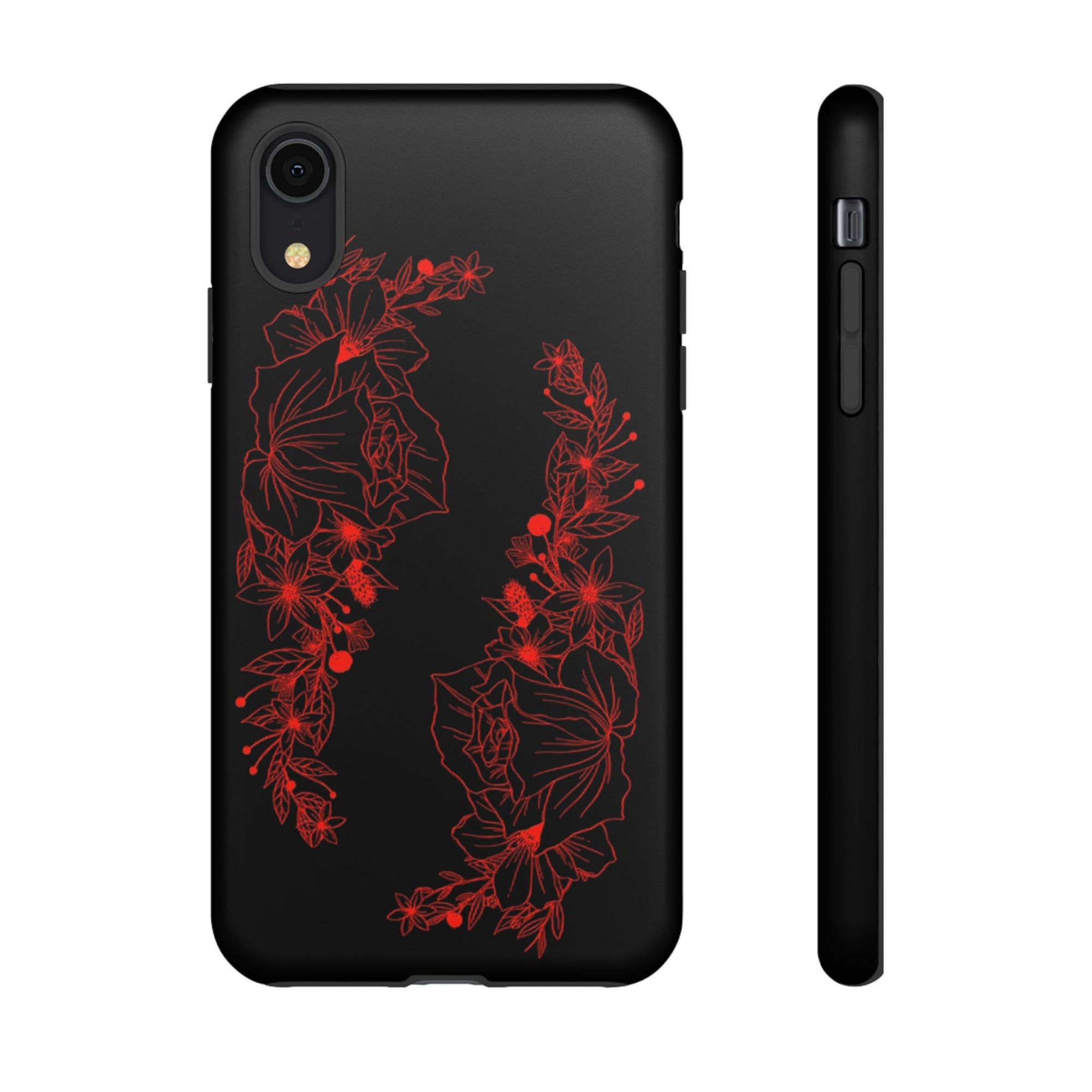 Stylish Floral Phone Case, Tough Phone Cover, Floral Design Case, Gift for Her, Black Phone Accessories
