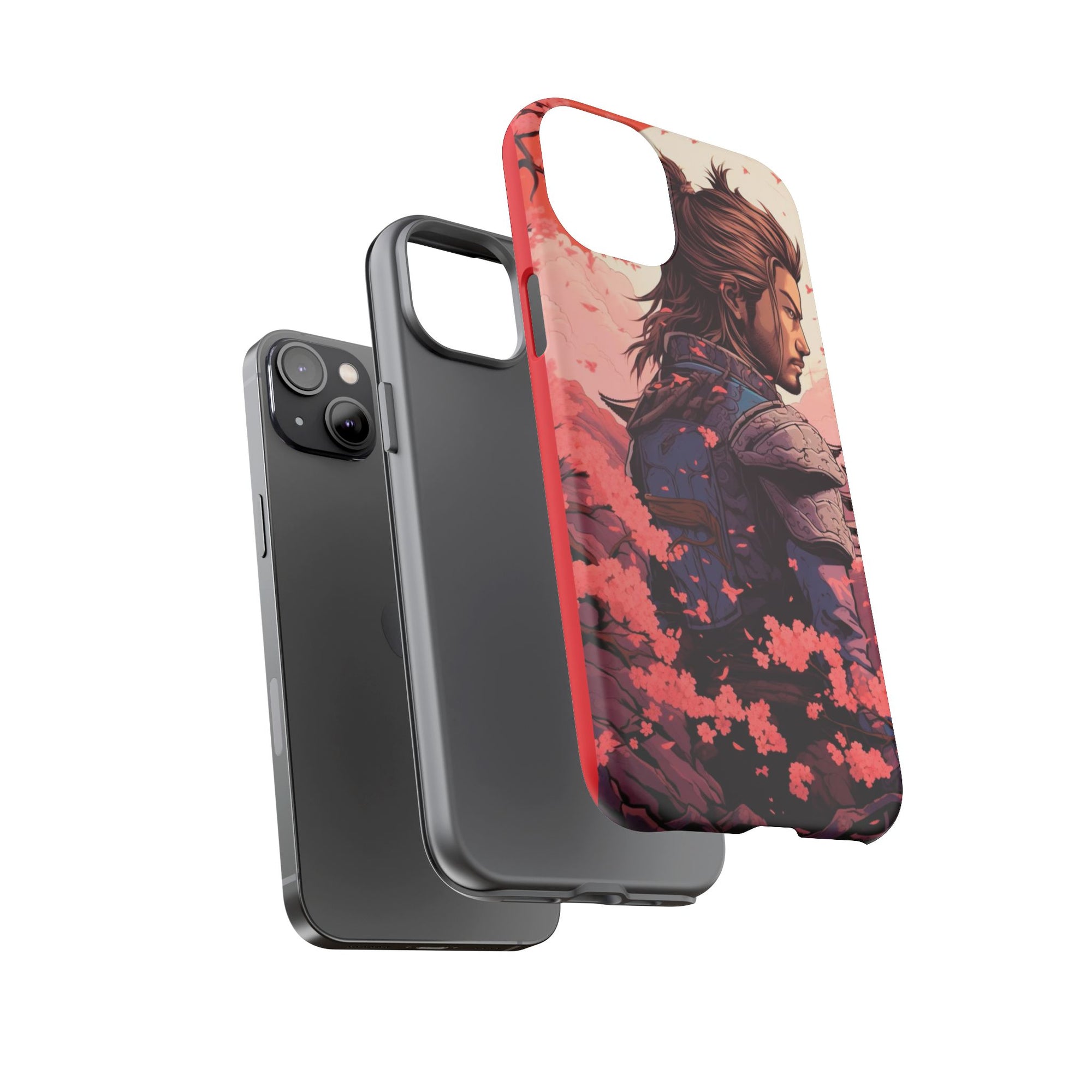 Samurai Phone Case, Tough Cases for Men, Cherry Blossom Art, Gift for Anime Fans, Unique Phone Accessory, Stylish Protection