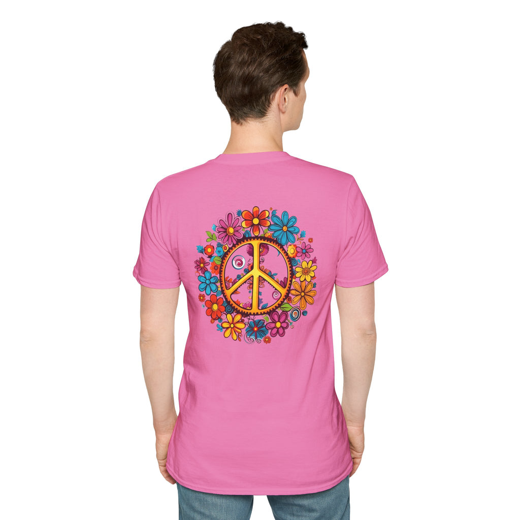 Bohemian Floral T-Shirt, Hippie Shirt, Peace Sign Tee, Gift for Festival Lovers, Artistic Apparel, Unisex Graphic Tee