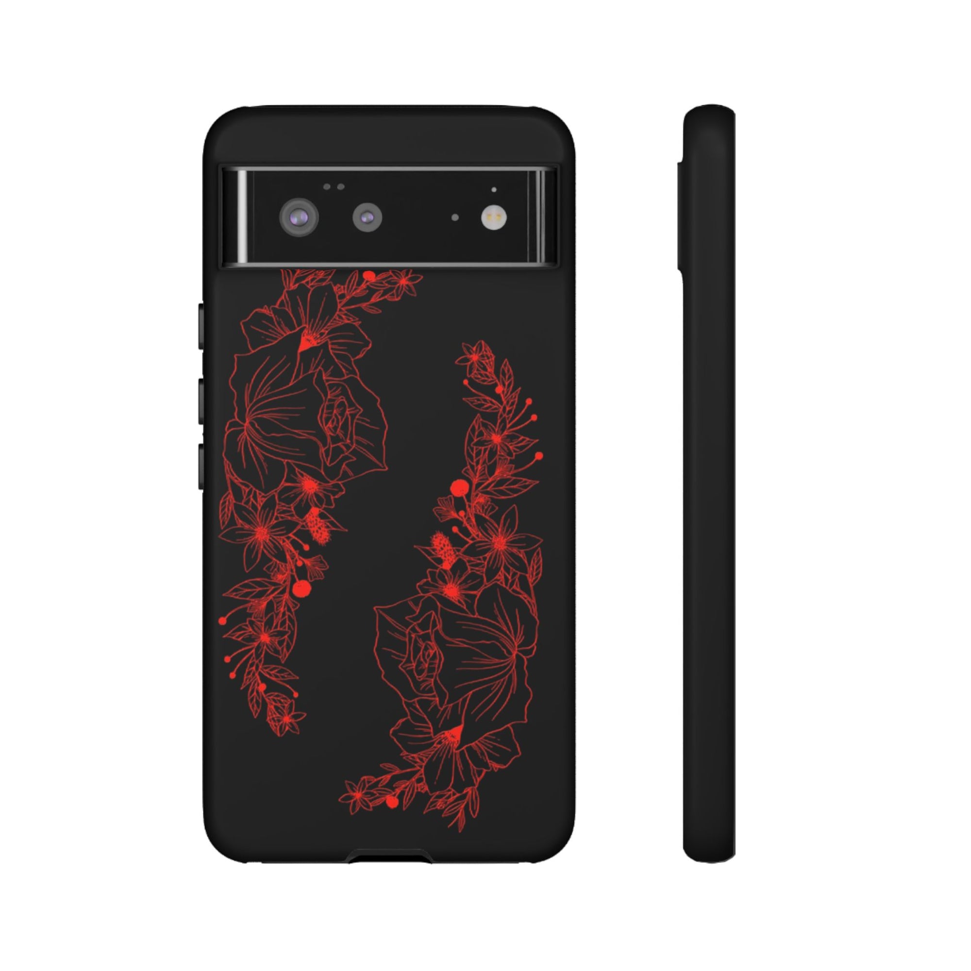 Stylish Floral Phone Case, Tough Phone Cover, Floral Design Case, Gift for Her, Black Phone Accessories