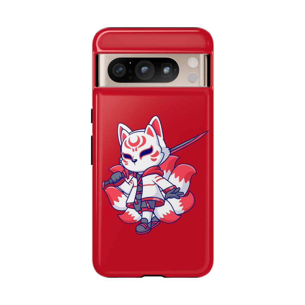 Anime-Inspired Tough Phone Case, Kawaii Fox Design, Gift for Gamers, Cute Phone Accessories, Red Phone Cover, Cosplay Merchandise