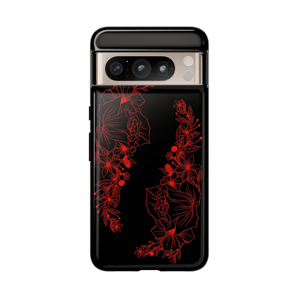 Stylish Floral Phone Case, Tough Phone Cover, Floral Design Case, Gift for Her, Black Phone Accessories