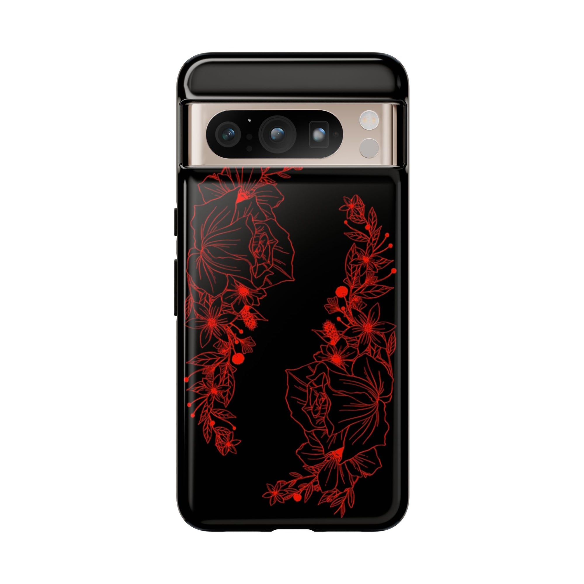 Stylish Floral Phone Case, Tough Phone Cover, Floral Design Case, Gift for Her, Black Phone Accessories