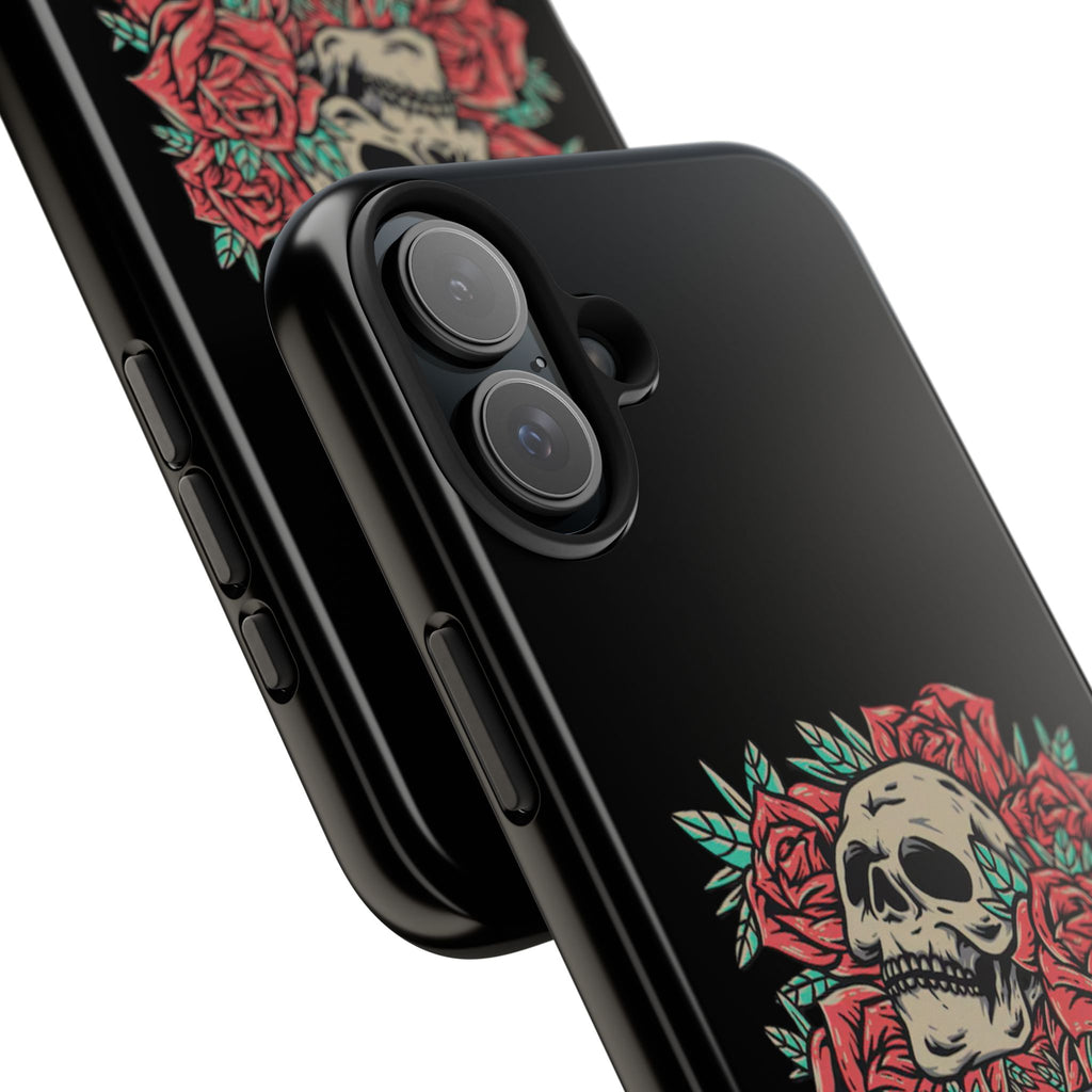 Stylish Skull & Roses Phone Case, Tough Phone Cover, Floral Skull Design, Unique Gift for her, Gothic Aesthetic Accessories