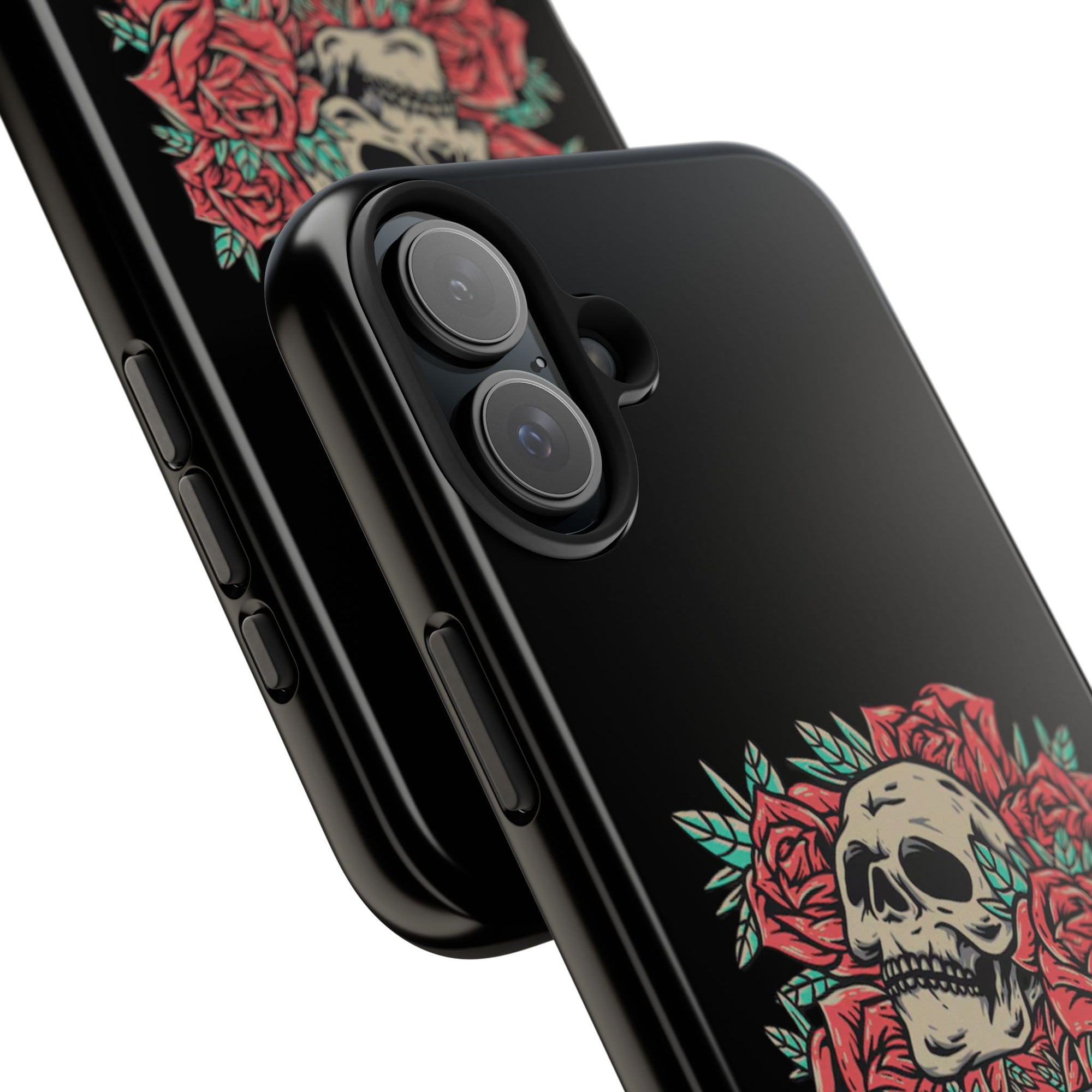 Stylish Skull & Roses Phone Case, Tough Phone Cover, Floral Skull Design, Unique Gift for her, Gothic Aesthetic Accessories