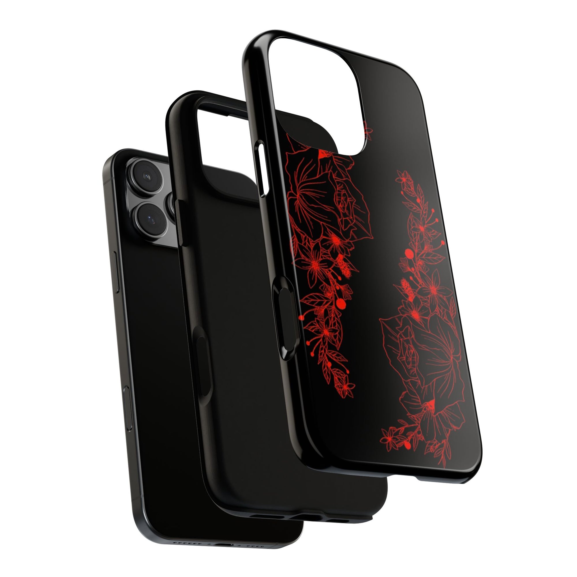 Stylish Floral Phone Case, Tough Phone Cover, Floral Design Case, Gift for Her, Black Phone Accessories