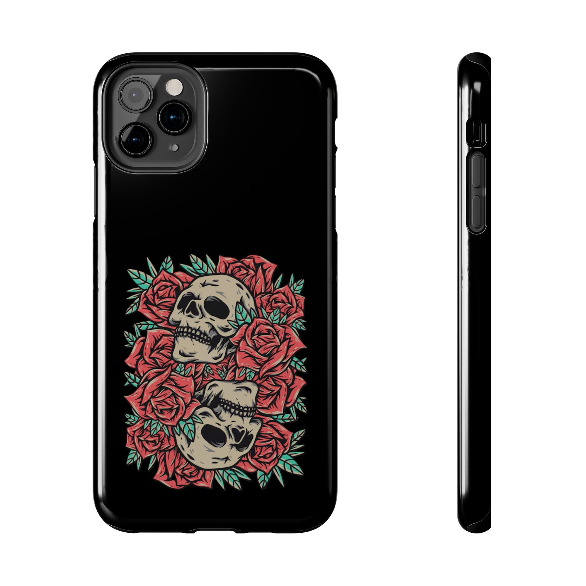 Stylish Skull & Roses Phone Case, Tough Phone Cover, Floral Skull Design, Unique Gift for her, Gothic Aesthetic Accessories