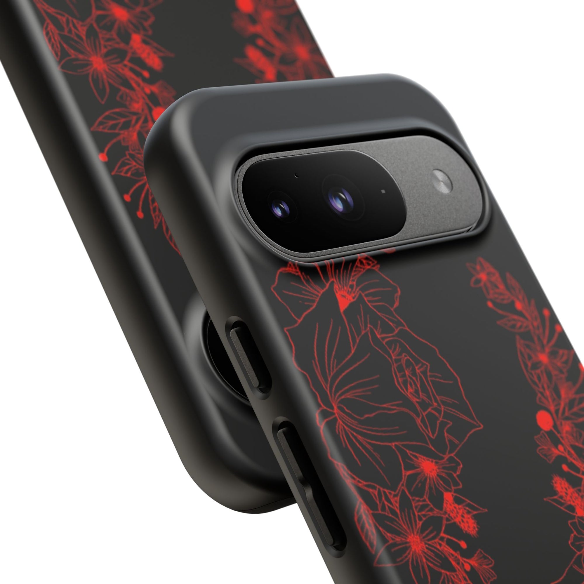 Stylish Floral Phone Case, Tough Phone Cover, Floral Design Case, Gift for Her, Black Phone Accessories
