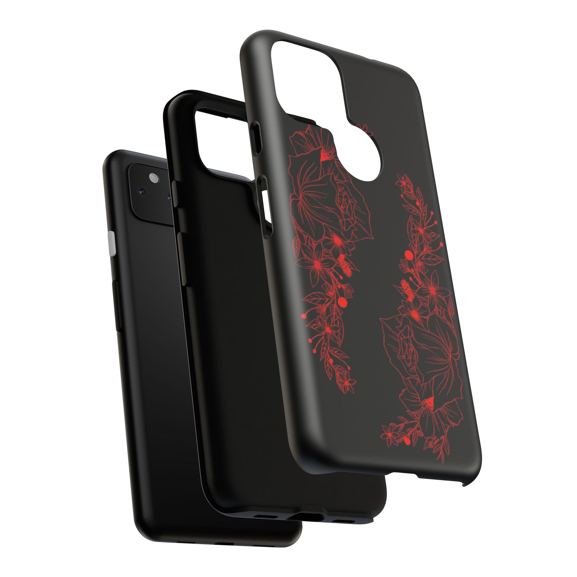 Stylish Floral Phone Case, Tough Phone Cover, Floral Design Case, Gift for Her, Black Phone Accessories