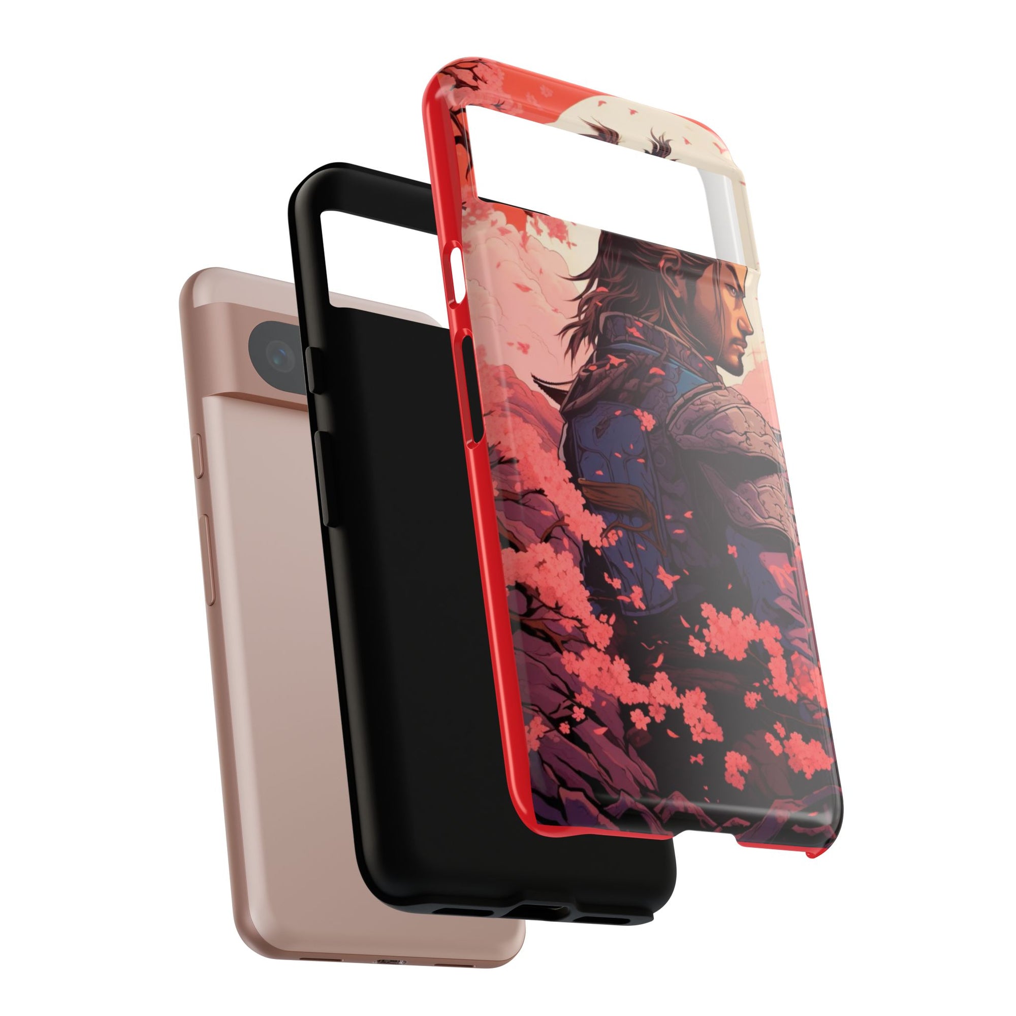 Samurai Phone Case, Tough Cases for Men, Cherry Blossom Art, Gift for Anime Fans, Unique Phone Accessory, Stylish Protection