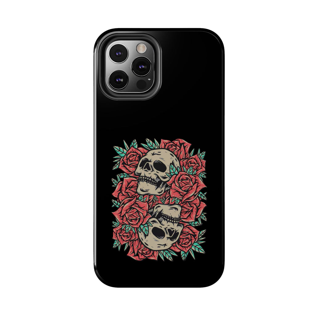 Stylish Skull & Roses Phone Case, Tough Phone Cover, Floral Skull Design, Unique Gift for her, Gothic Aesthetic Accessories