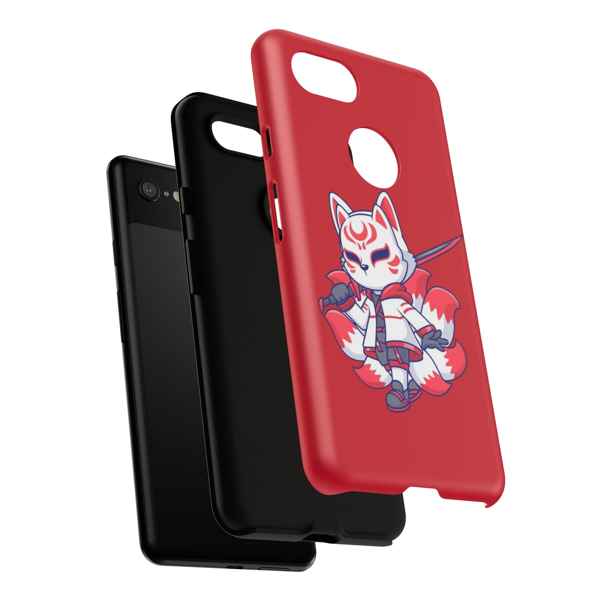 Anime-Inspired Tough Phone Case, Kawaii Fox Design, Gift for Gamers, Cute Phone Accessories, Red Phone Cover, Cosplay Merchandise