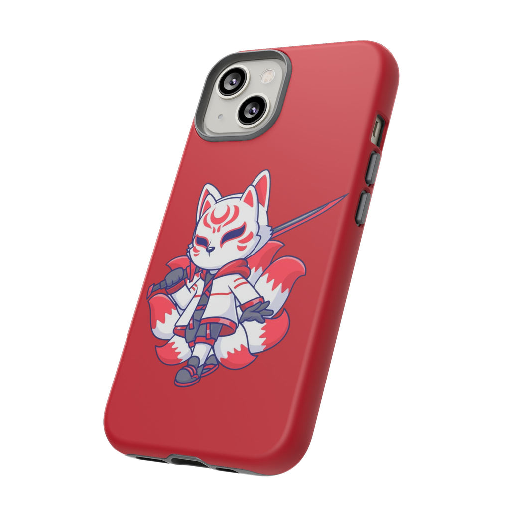 Anime-Inspired Tough Phone Case, Kawaii Fox Design, Gift for Gamers, Cute Phone Accessories, Red Phone Cover, Cosplay Merchandise