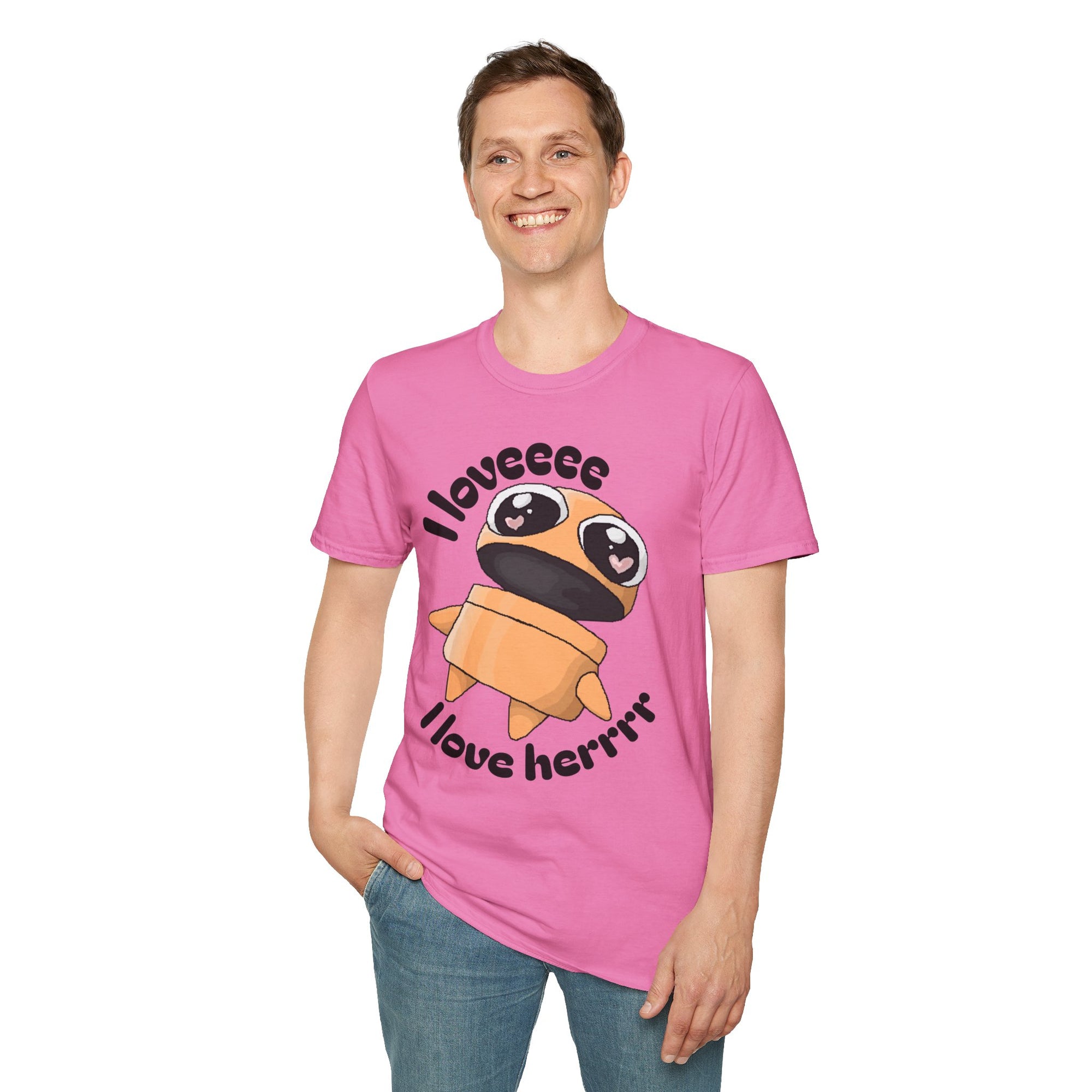 I love Herrrrr Cute Cartoon Love T-Shirt, Unisex Softstyle Tee, Perfect for Gifts, Casual Wear, Valentine's Day, Cute Character Apparel