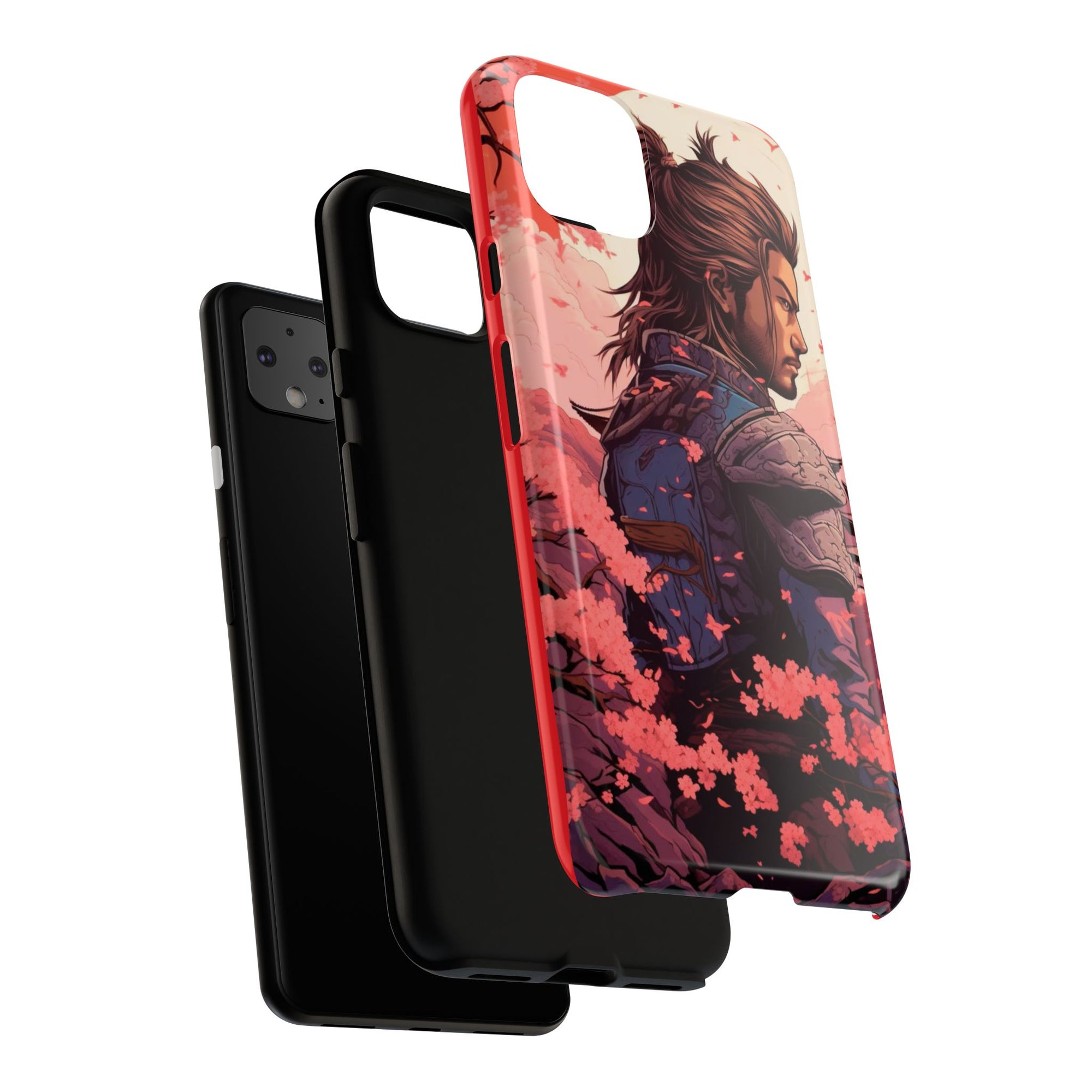 Samurai Phone Case, Tough Cases for Men, Cherry Blossom Art, Gift for Anime Fans, Unique Phone Accessory, Stylish Protection