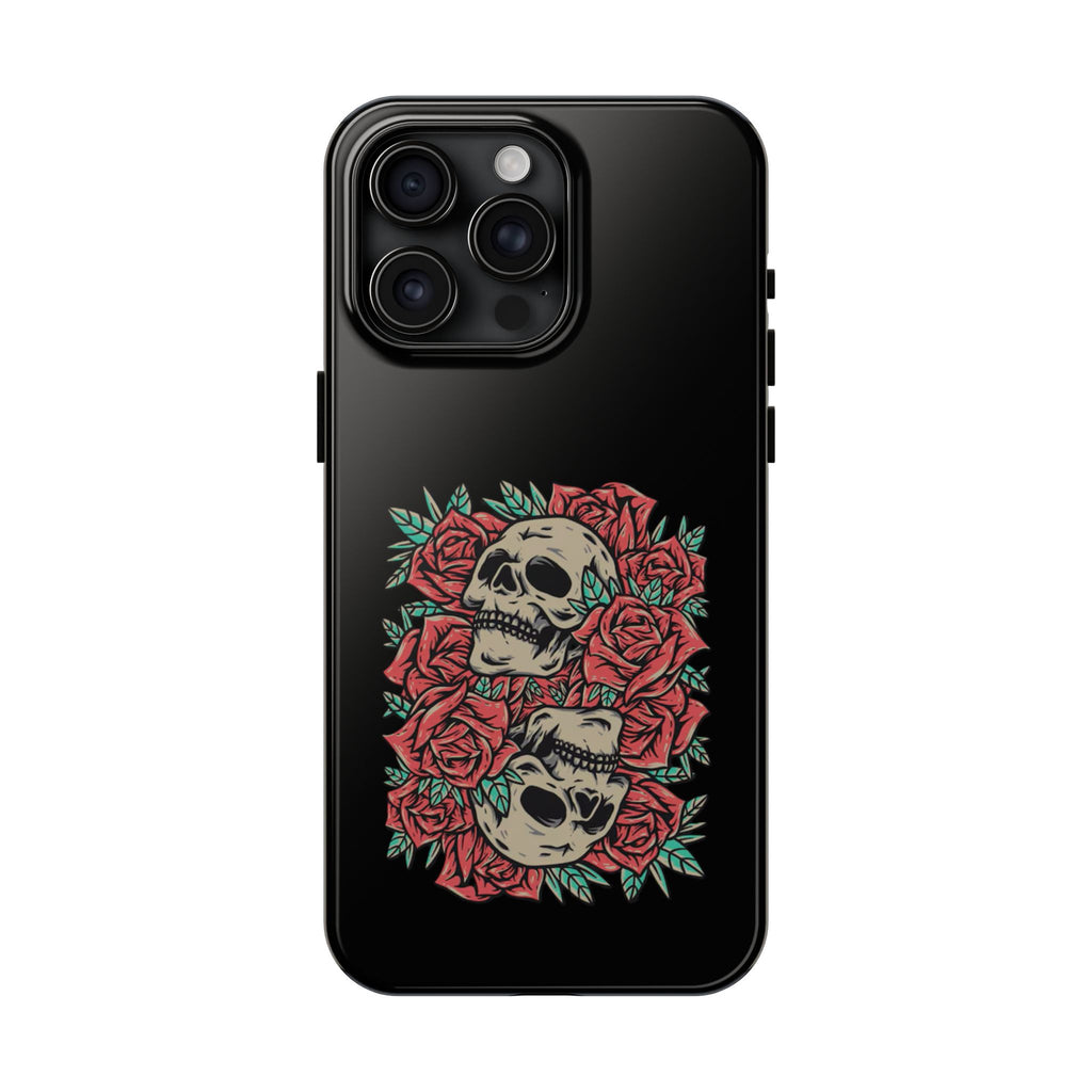 Stylish Skull & Roses Phone Case, Tough Phone Cover, Floral Skull Design, Unique Gift for her, Gothic Aesthetic Accessories