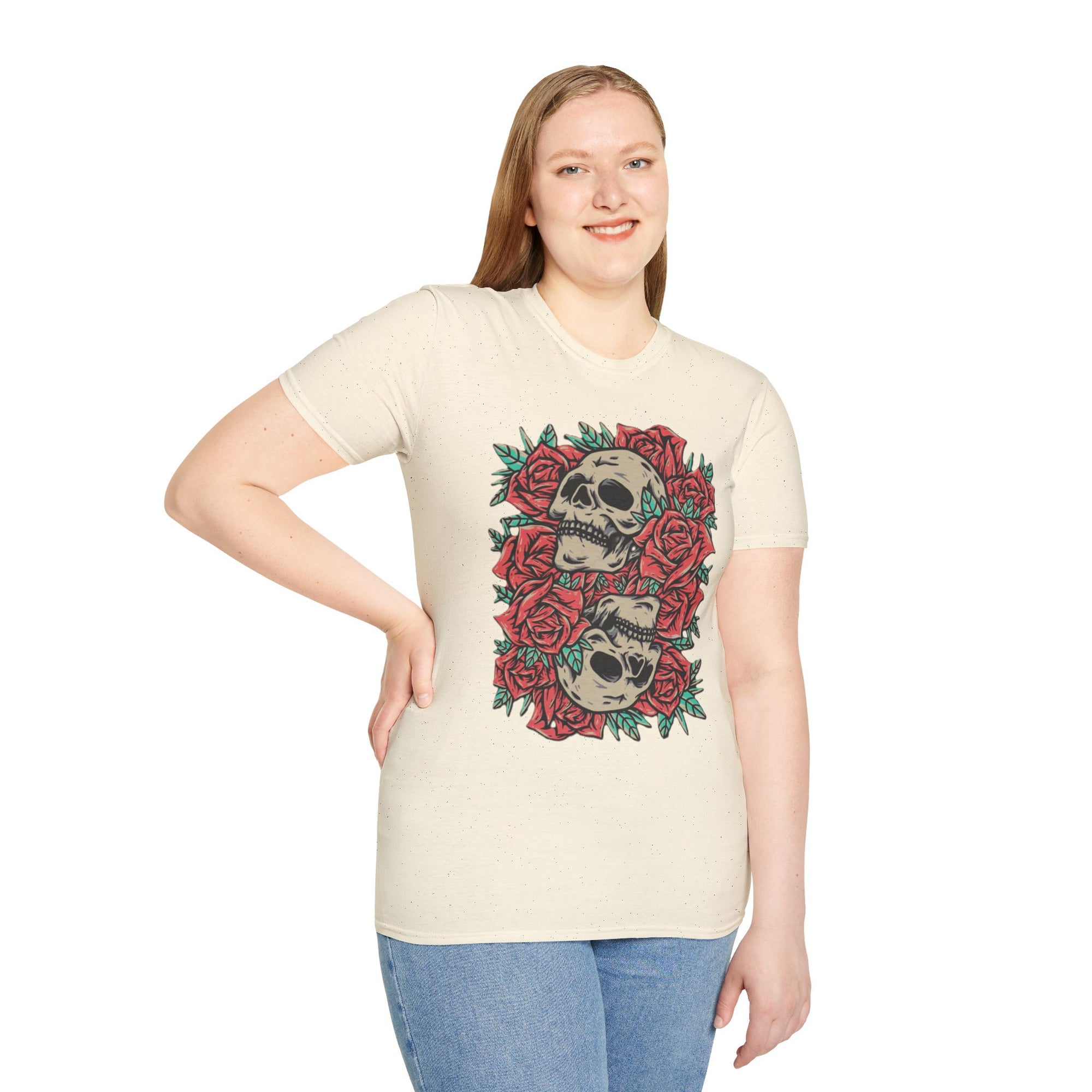 Skull & Roses Graphic T-Shirt | Edgy Casual Wear, Halloween Outfit, Gift for Friends, Festival Style, Unisex Shirt