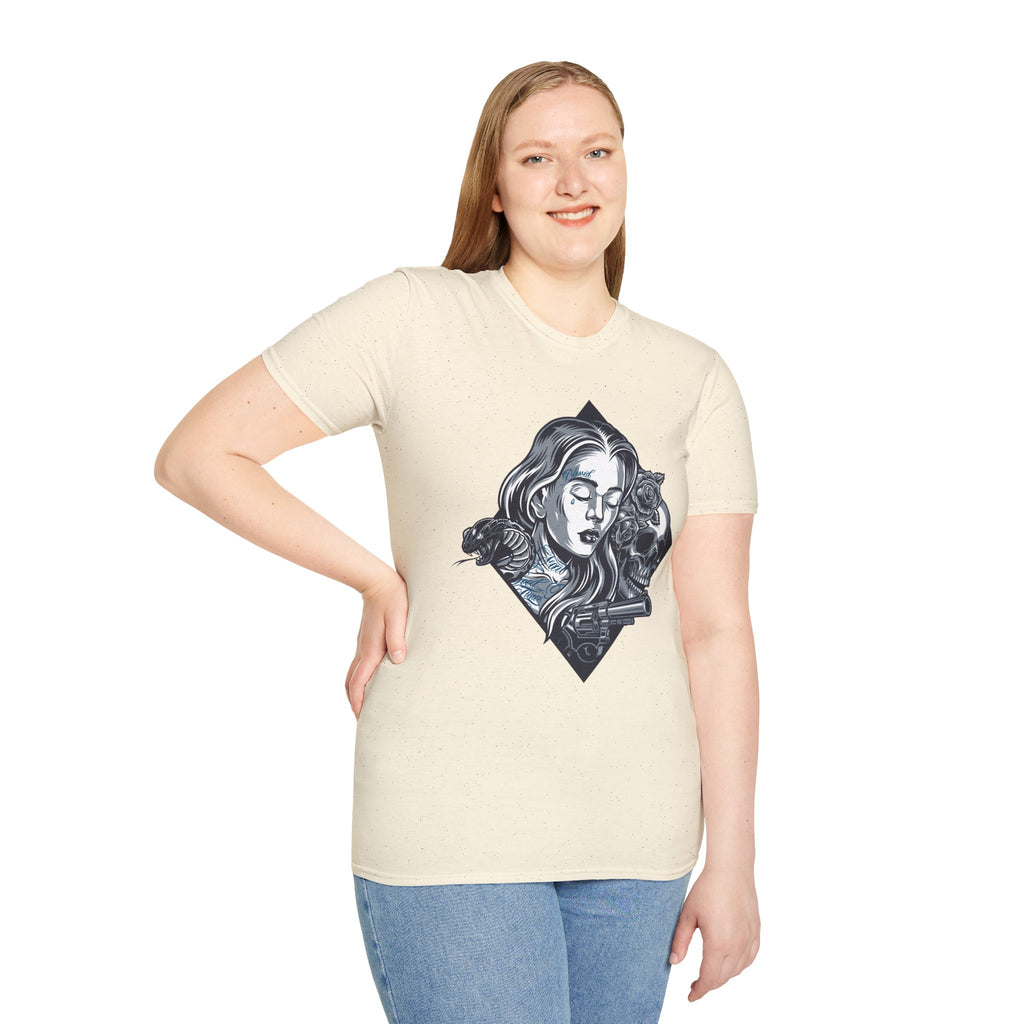 Edgy Graphic Tee, Unisex T-Shirt with Skull and Rose Design, Stylish Casual Wear, Perfect for Gift Giving, Comfortable Everyday Attire
