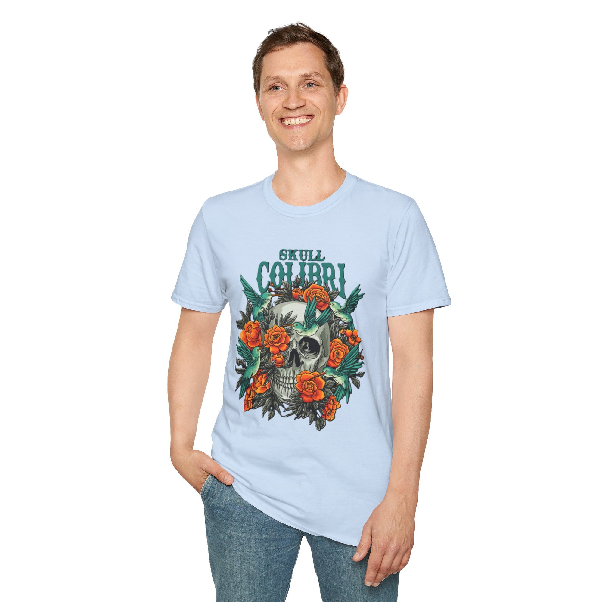Skull & Roses Unisex T-Shirt, Casual Graphic Tee, Boho Shirt, Unique Gift, Festival Wear, Everyday Style