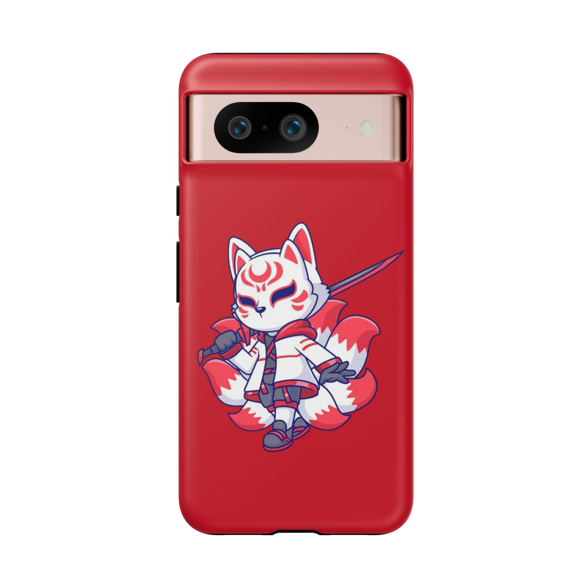 Anime-Inspired Tough Phone Case, Kawaii Fox Design, Gift for Gamers, Cute Phone Accessories, Red Phone Cover, Cosplay Merchandise