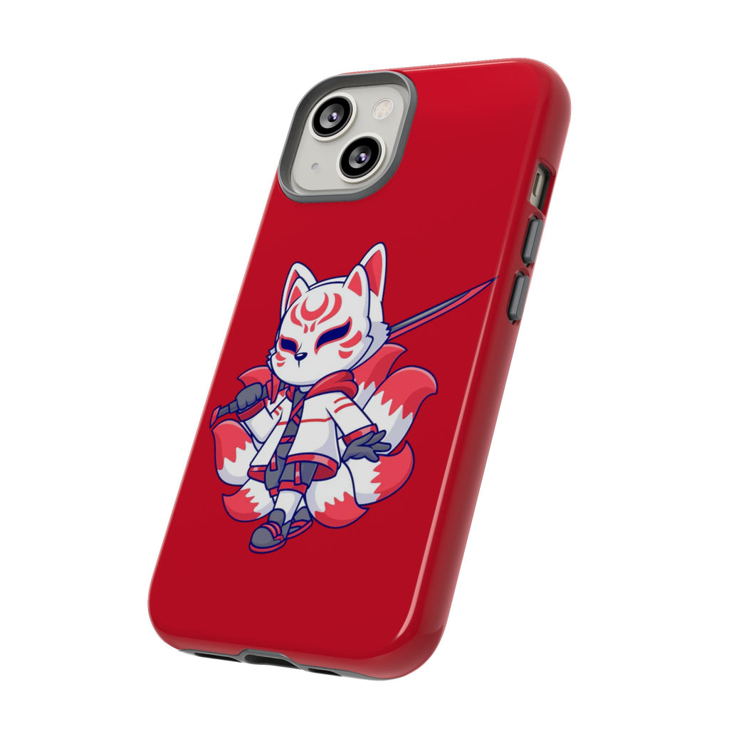 Anime-Inspired Tough Phone Case, Kawaii Fox Design, Gift for Gamers, Cute Phone Accessories, Red Phone Cover, Cosplay Merchandise