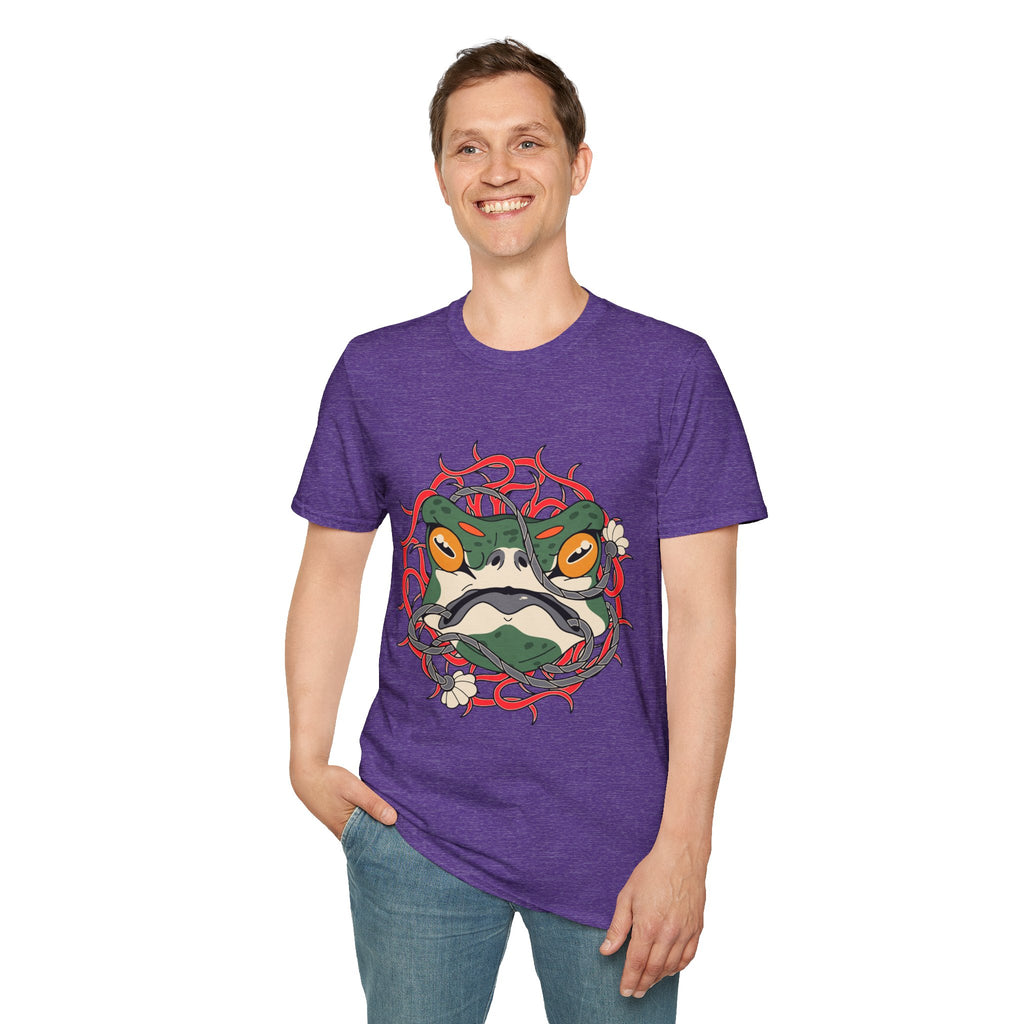 Frog Art Unisex Softstyle T-Shirt | Unique Graphic Tee, Casual Wear, Gift for Nature Lovers, Birthday, Eco-Friendly Fashion