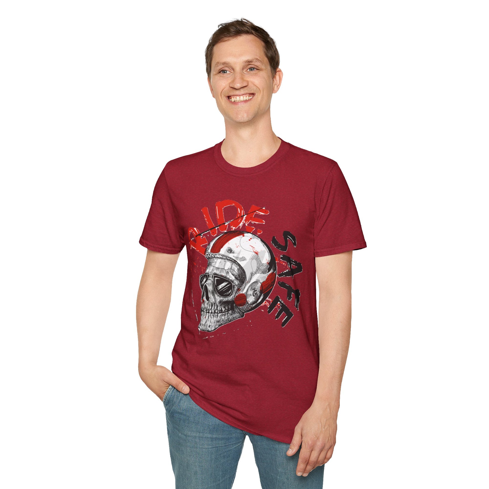 Ride Safe Skull T-Shirt | Unisex Softstyle Tee for Bikers | Perfect for Motorcyclists, Casual Wear, Gifts, and Events