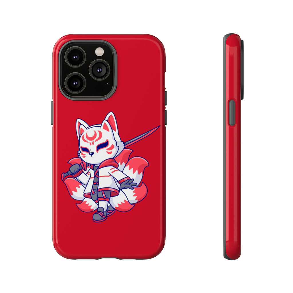 Anime-Inspired Tough Phone Case, Kawaii Fox Design, Gift for Gamers, Cute Phone Accessories, Red Phone Cover, Cosplay Merchandise