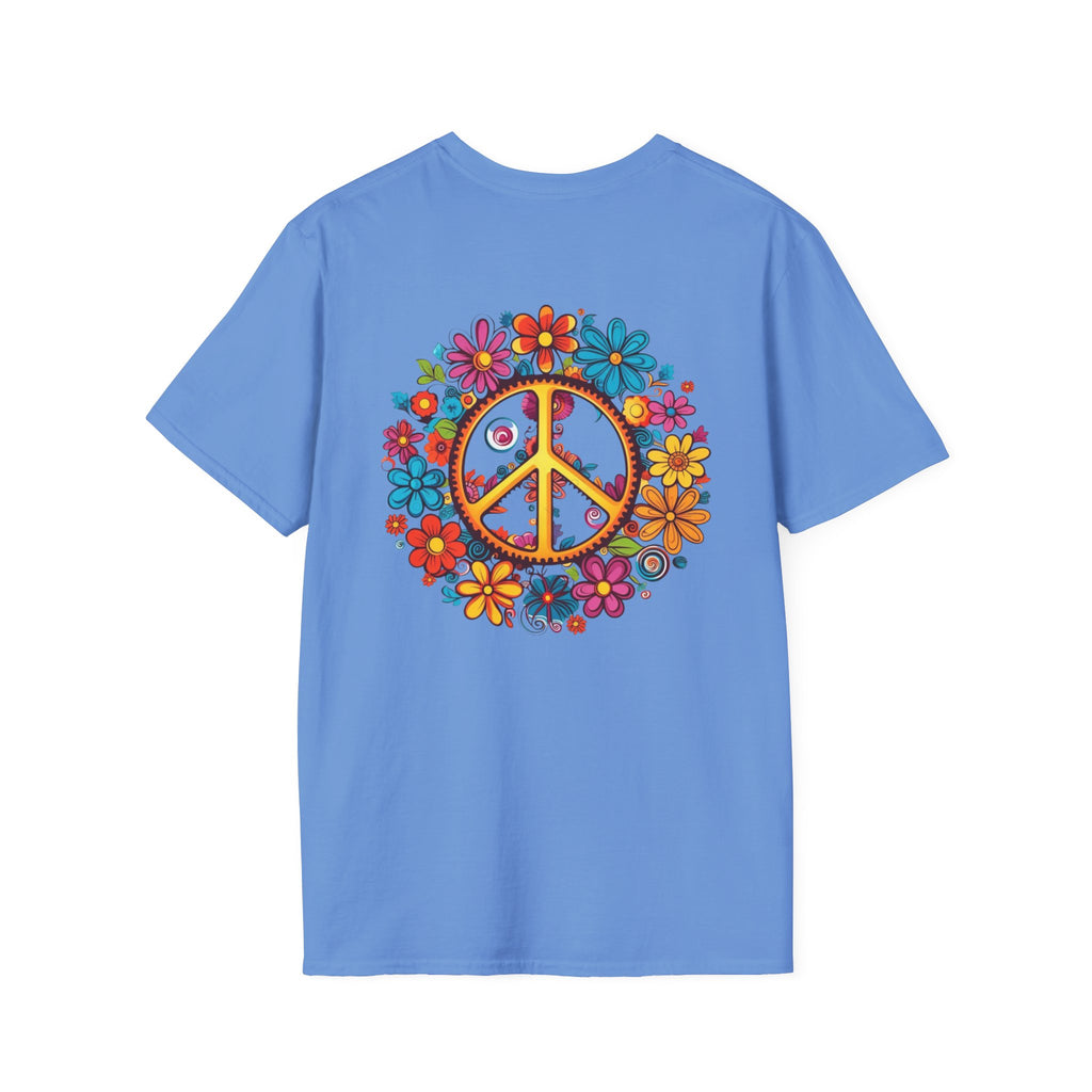 Bohemian Floral T-Shirt, Hippie Shirt, Peace Sign Tee, Gift for Festival Lovers, Artistic Apparel, Unisex Graphic Tee