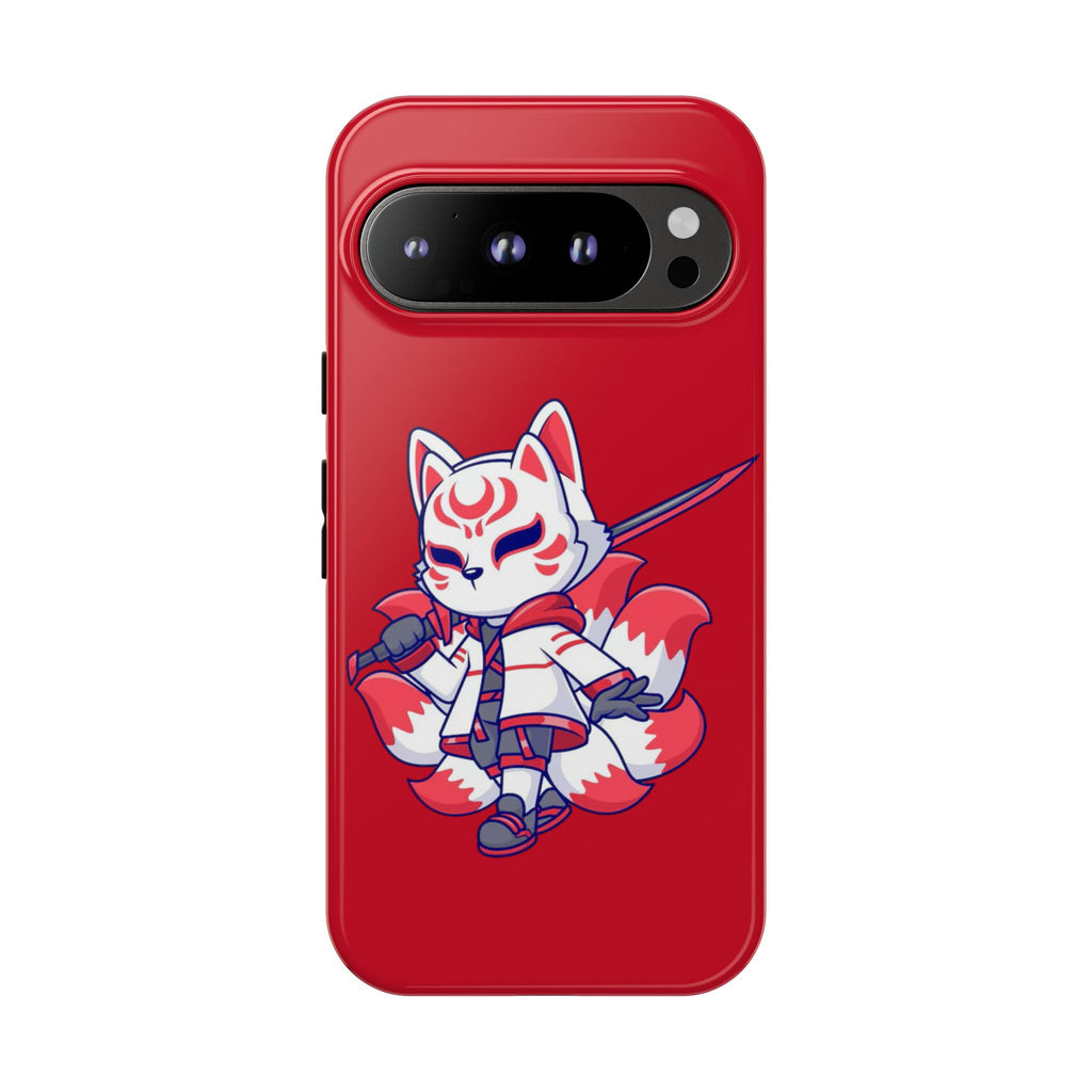 Anime-Inspired Tough Phone Case, Kawaii Fox Design, Gift for Gamers, Cute Phone Accessories, Red Phone Cover, Cosplay Merchandise