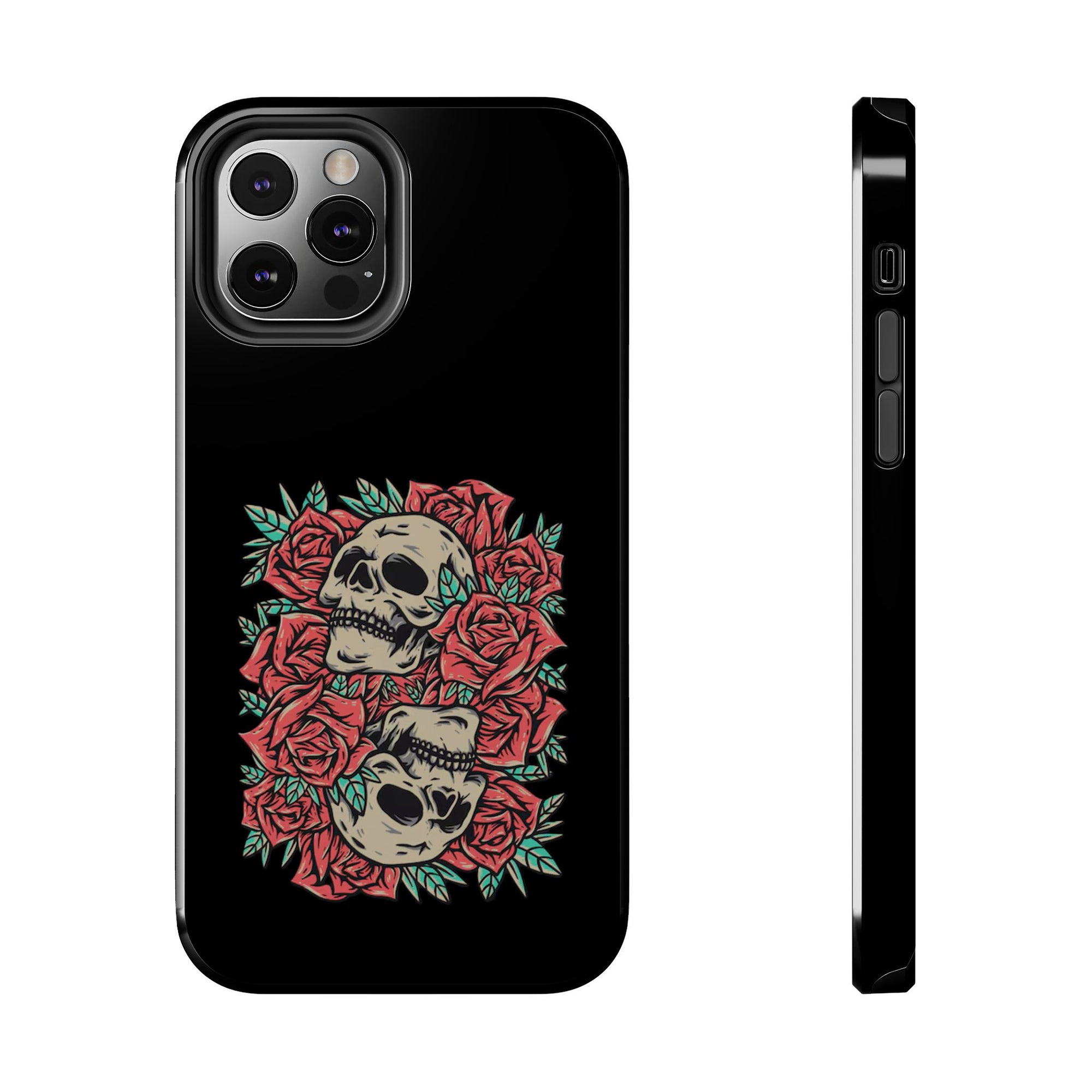 Stylish Skull & Roses Phone Case, Tough Phone Cover, Floral Skull Design, Unique Gift for her, Gothic Aesthetic Accessories