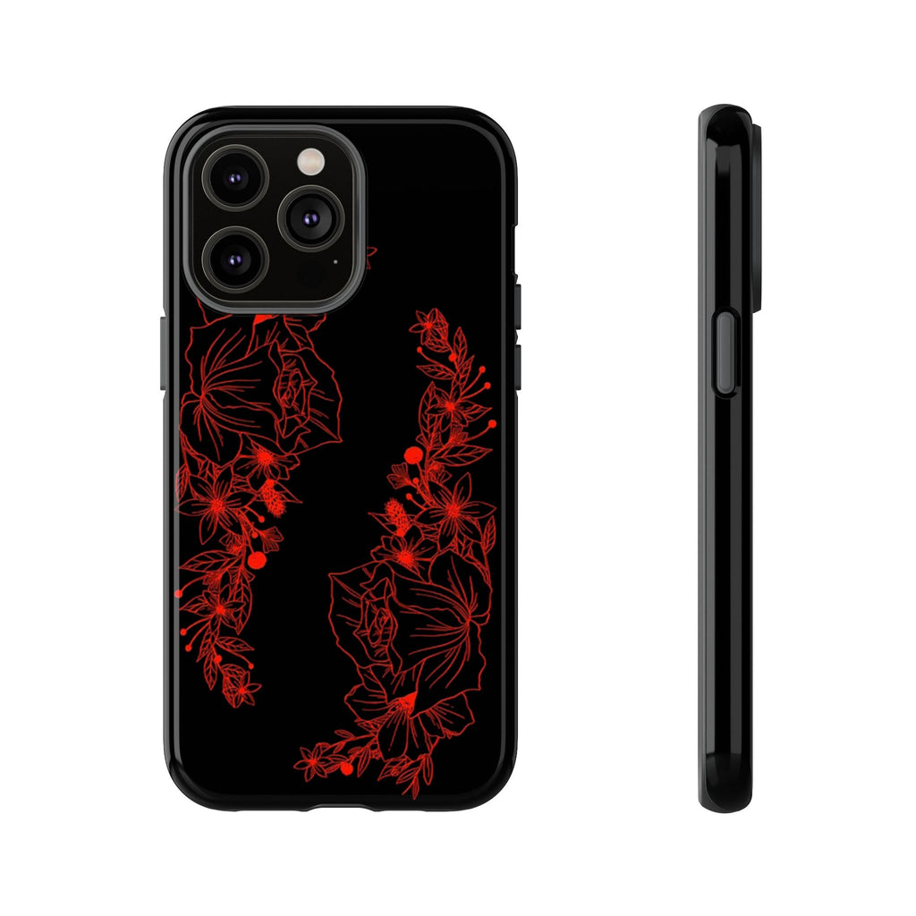 Stylish Floral Phone Case, Tough Phone Cover, Floral Design Case, Gift for Her, Black Phone Accessories