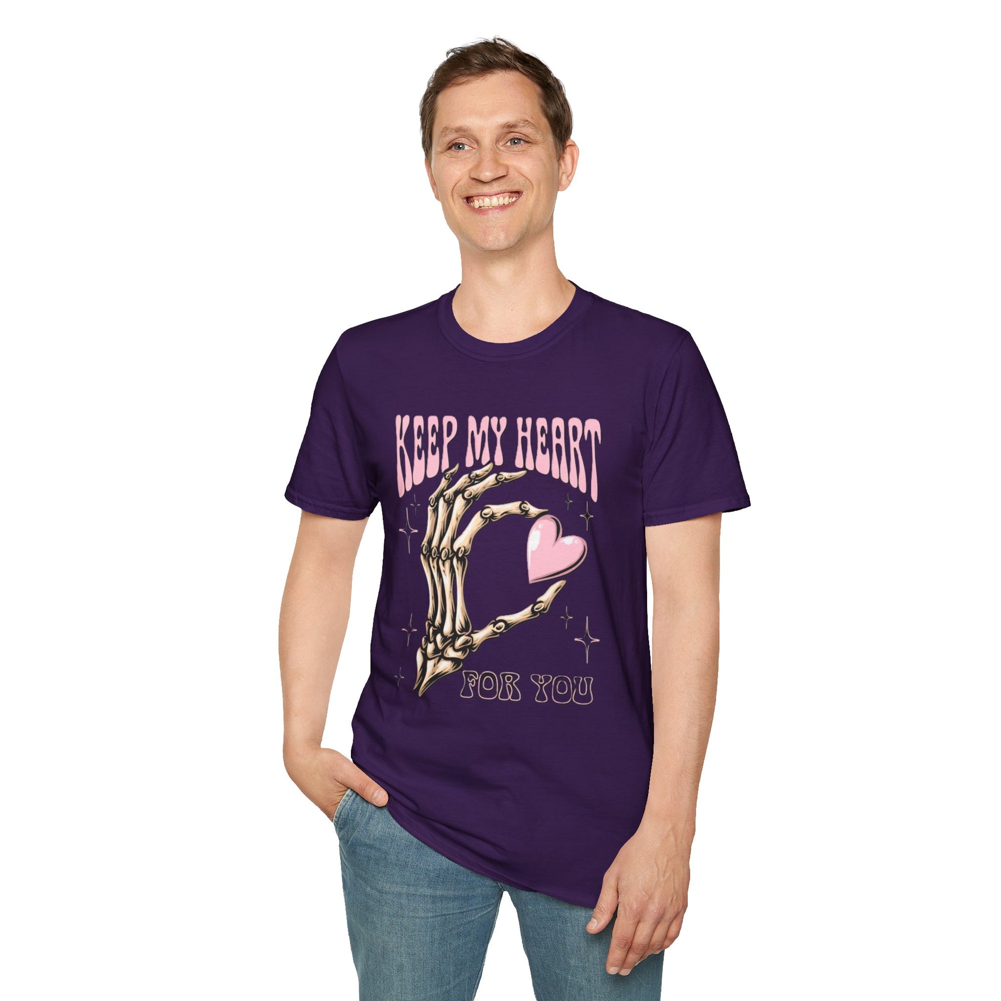 Keep My Heart Unisex Softstyle T-Shirt, Cute Graphic Tee, Valentine's Day Gift, Casual Style, Skeleton Design, Soft Cotton