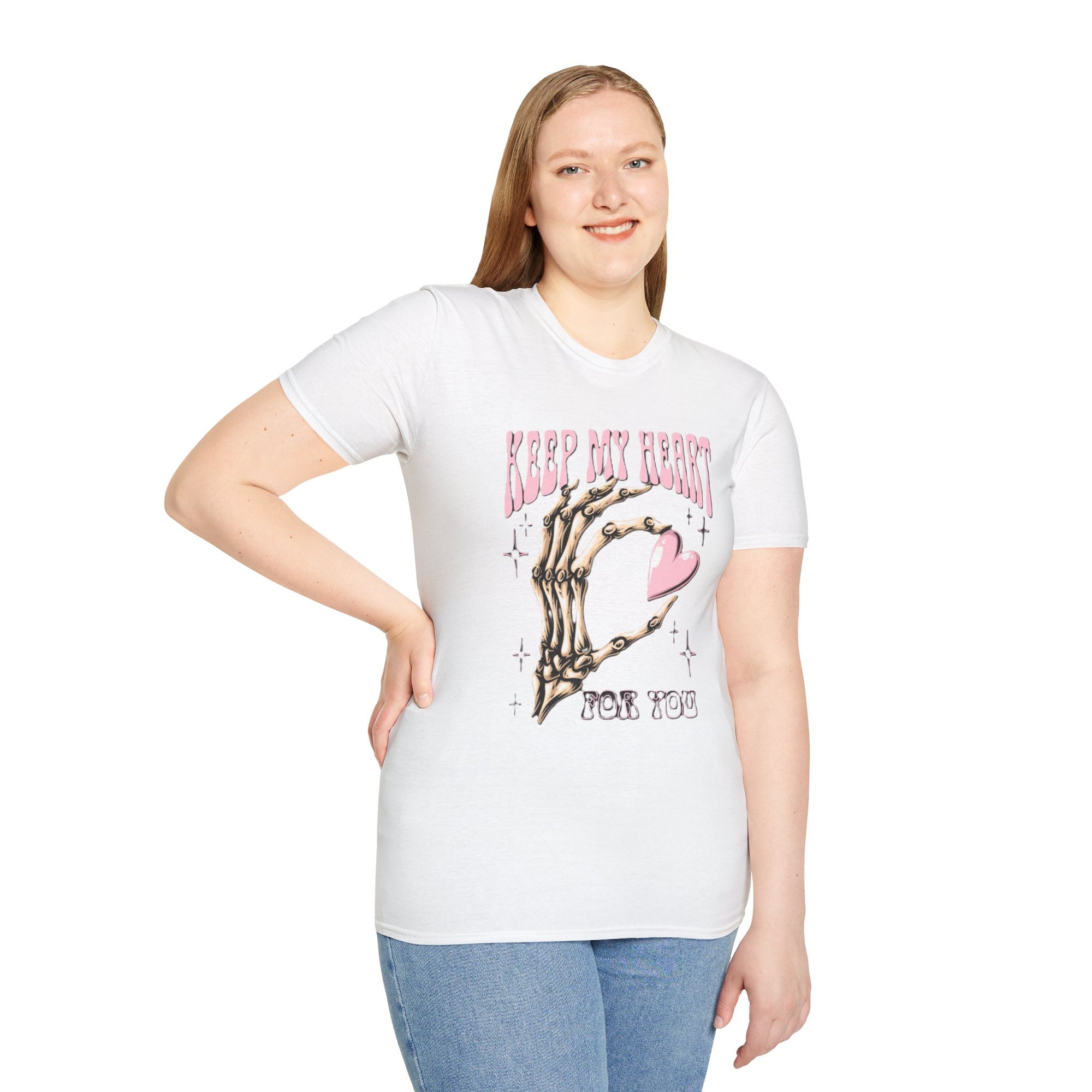 Keep My Heart Unisex Softstyle T-Shirt, Cute Graphic Tee, Valentine's Day Gift, Casual Style, Skeleton Design, Soft Cotton
