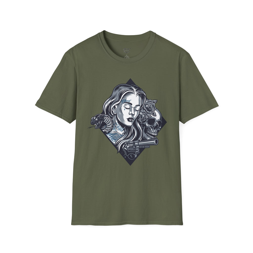 Edgy Graphic Tee, Unisex T-Shirt with Skull and Rose Design, Stylish Casual Wear, Perfect for Gift Giving, Comfortable Everyday Attire
