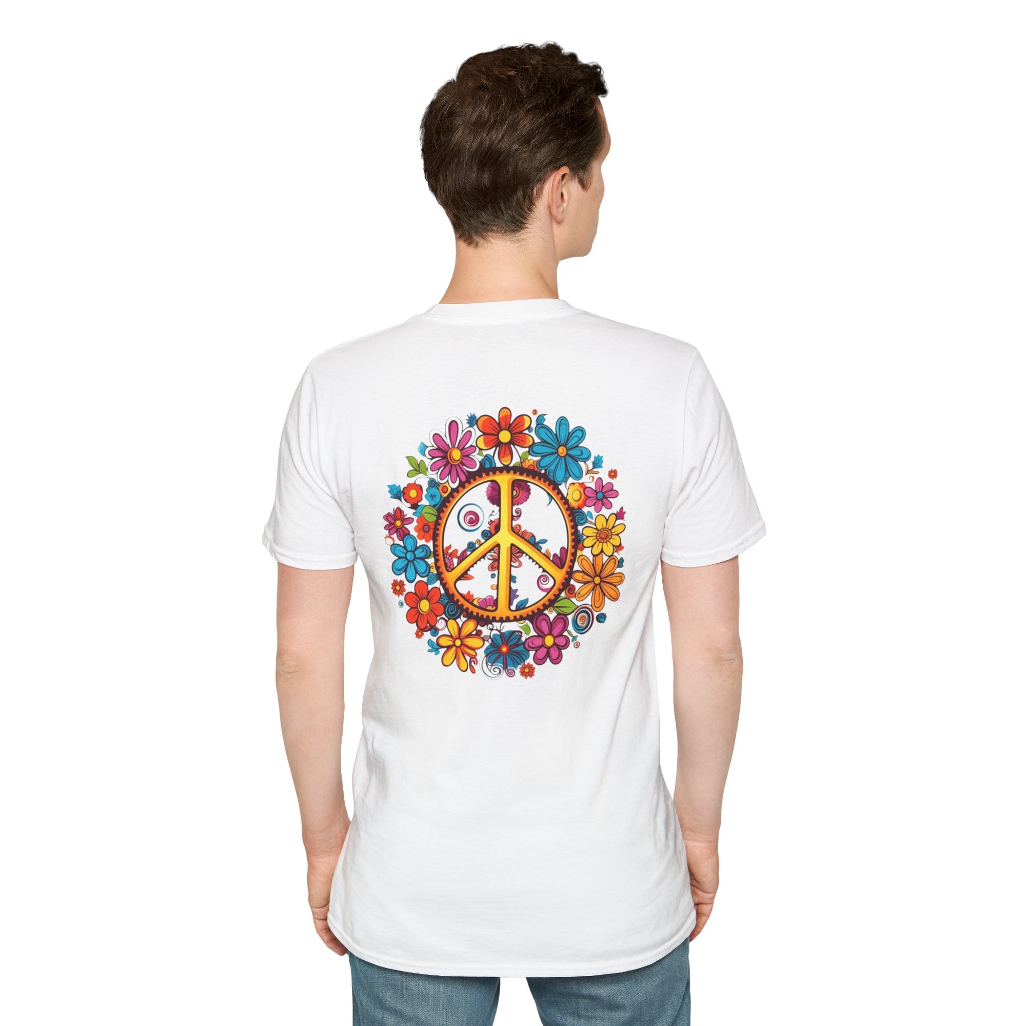 Bohemian Floral T-Shirt, Hippie Shirt, Peace Sign Tee, Gift for Festival Lovers, Artistic Apparel, Unisex Graphic Tee