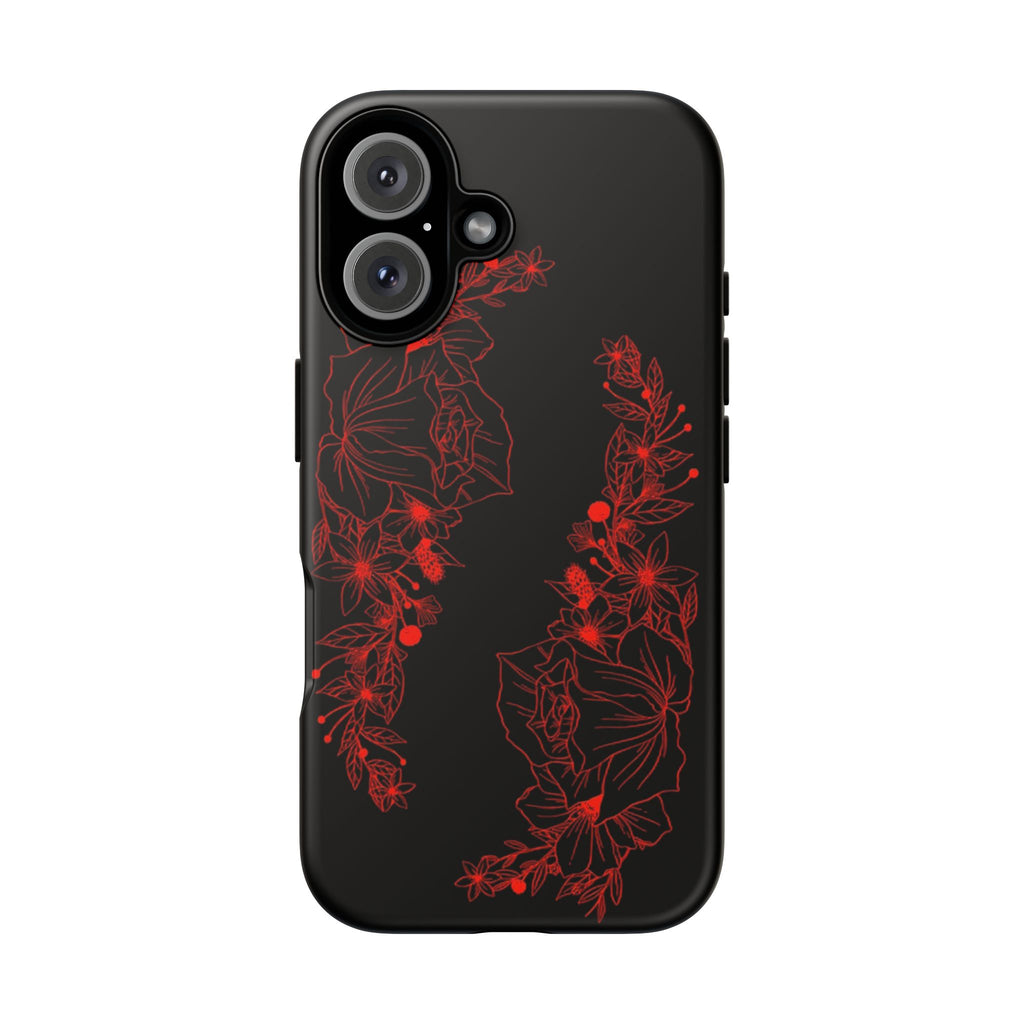 Stylish Floral Phone Case, Tough Phone Cover, Floral Design Case, Gift for Her, Black Phone Accessories