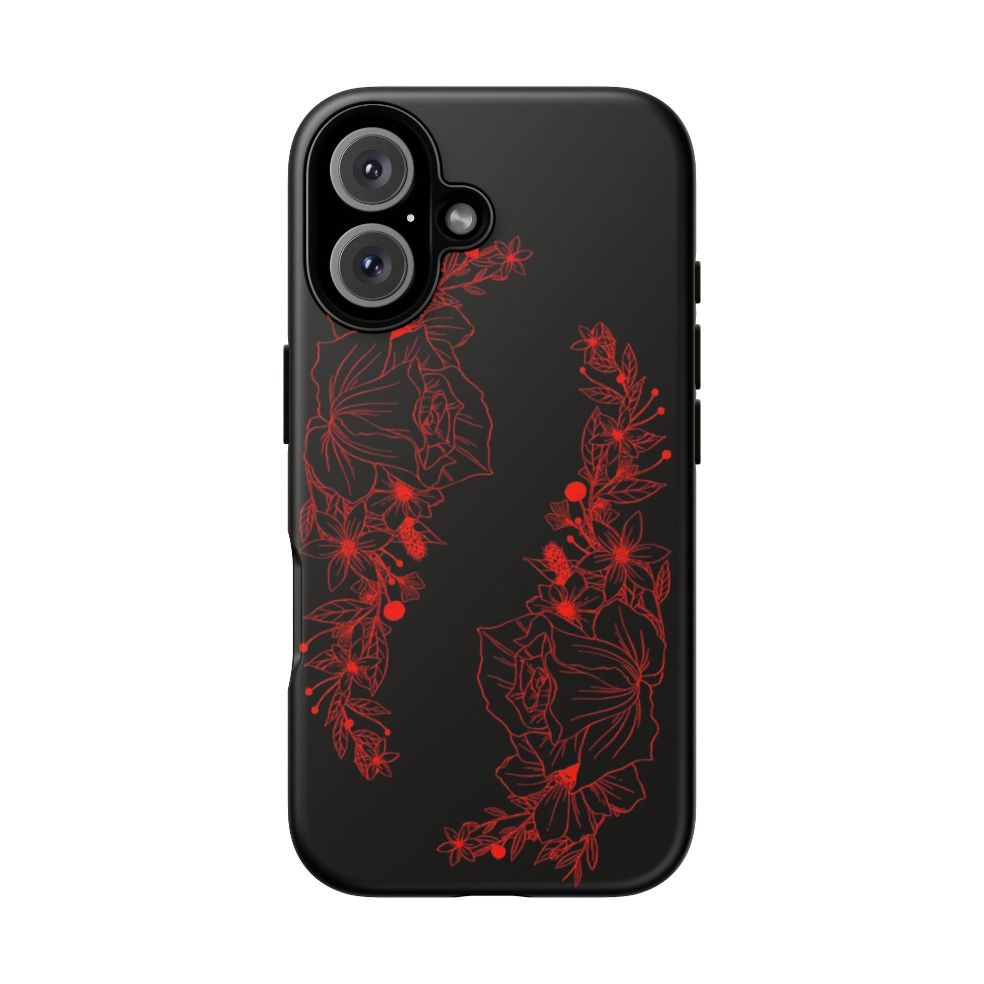 Stylish Floral Phone Case, Tough Phone Cover, Floral Design Case, Gift for Her, Black Phone Accessories