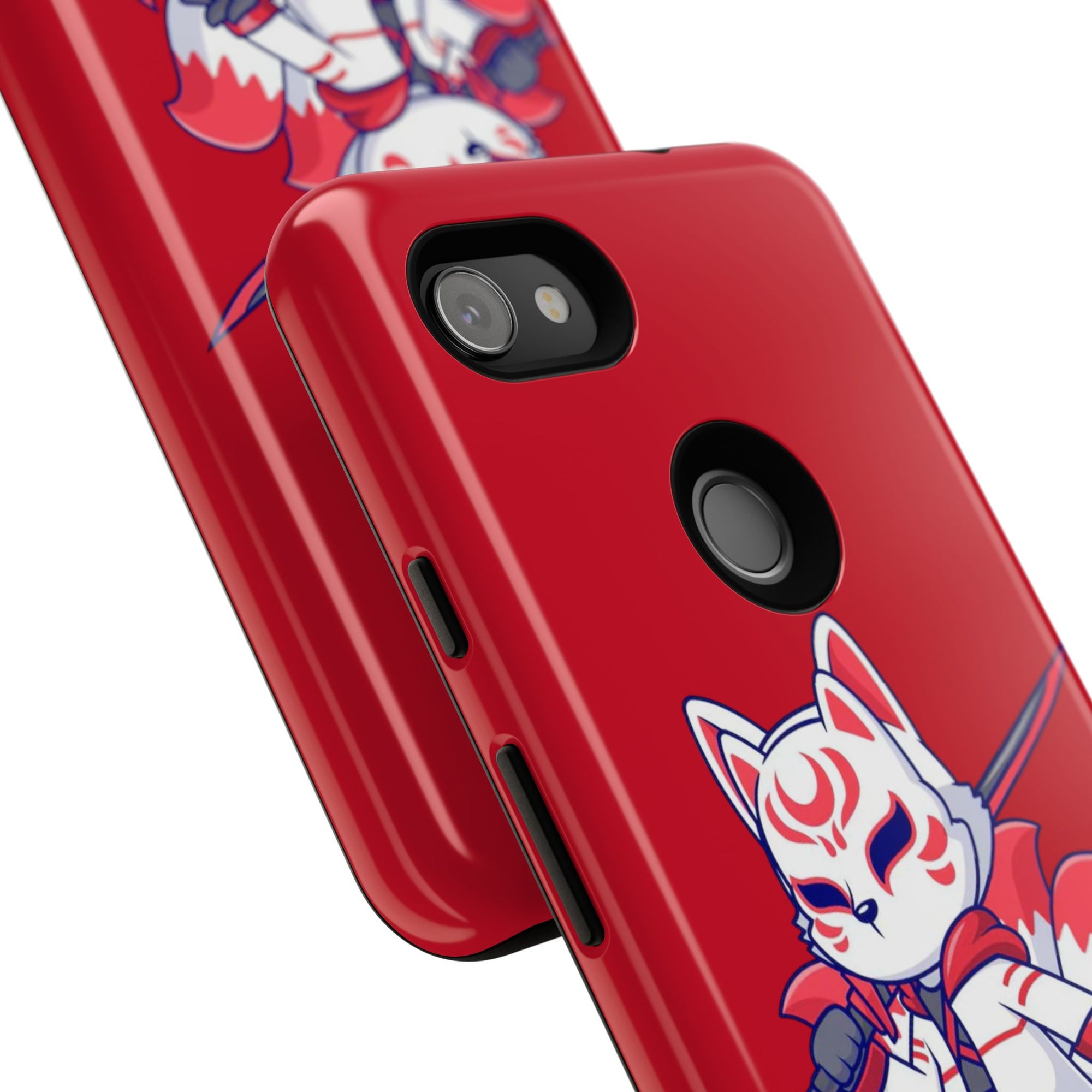 Anime-Inspired Tough Phone Case, Kawaii Fox Design, Gift for Gamers, Cute Phone Accessories, Red Phone Cover, Cosplay Merchandise