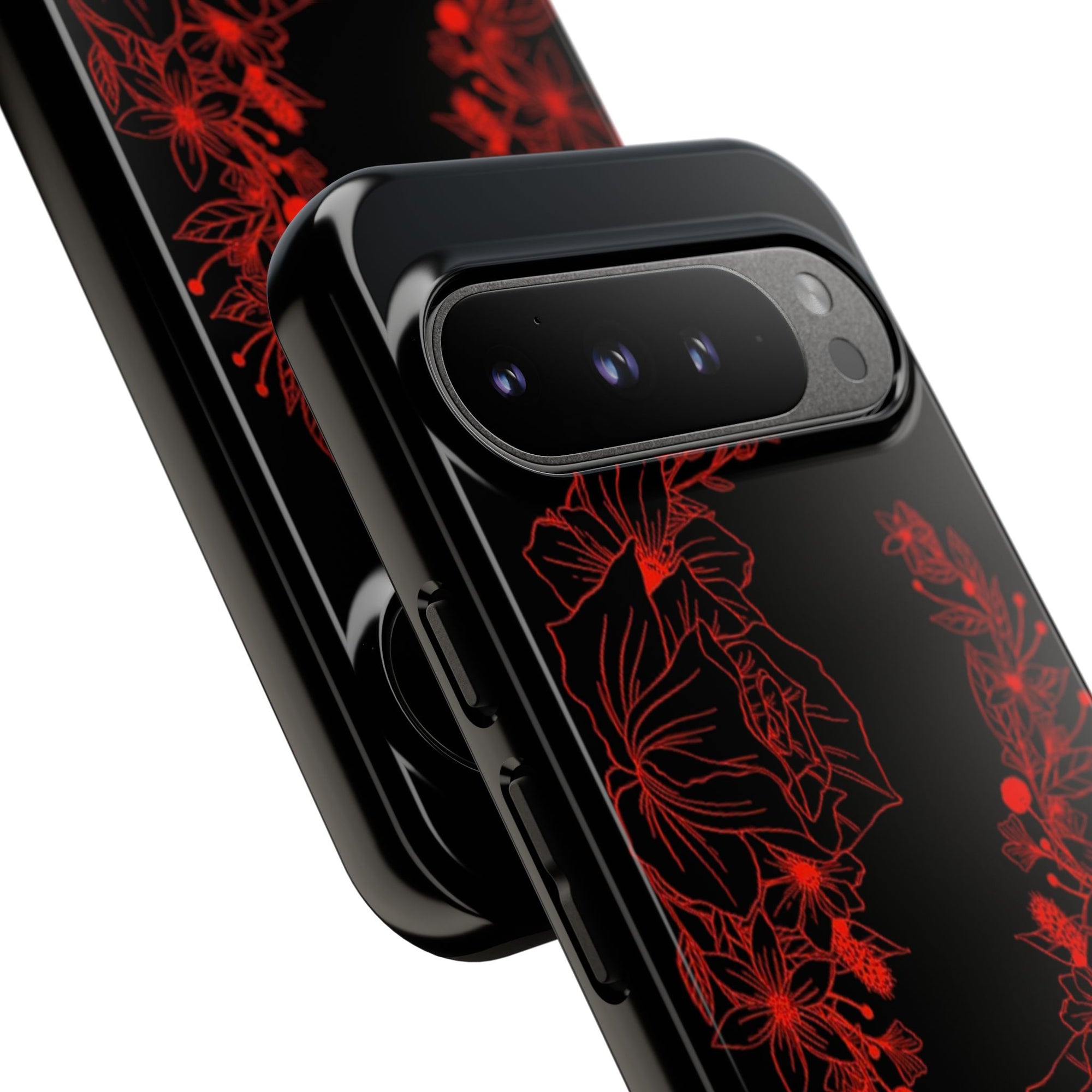 Stylish Floral Phone Case, Tough Phone Cover, Floral Design Case, Gift for Her, Black Phone Accessories