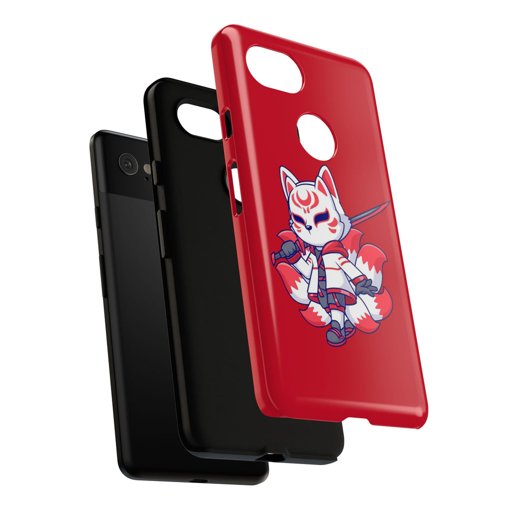 Anime-Inspired Tough Phone Case, Kawaii Fox Design, Gift for Gamers, Cute Phone Accessories, Red Phone Cover, Cosplay Merchandise