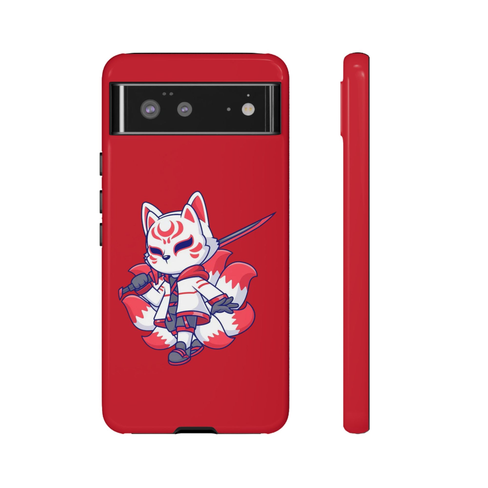 Anime-Inspired Tough Phone Case, Kawaii Fox Design, Gift for Gamers, Cute Phone Accessories, Red Phone Cover, Cosplay Merchandise