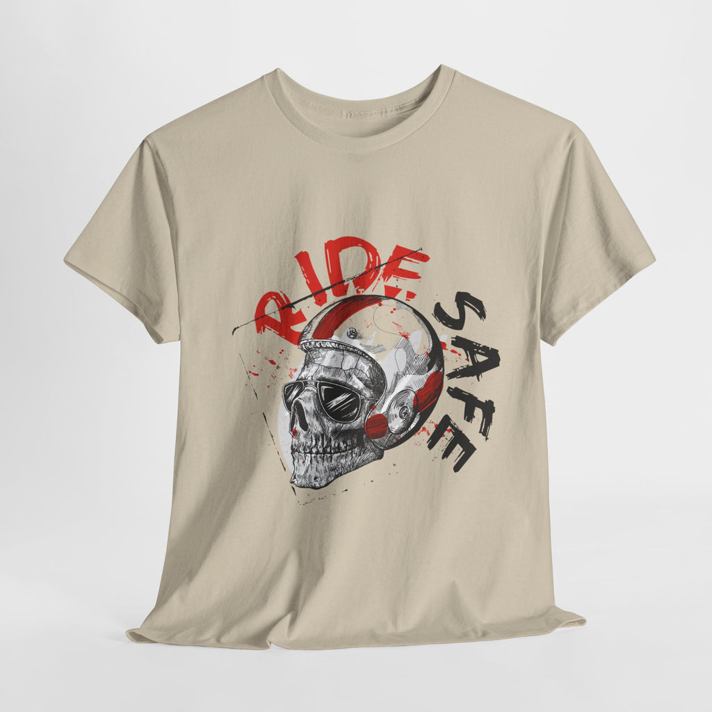 Skull Themed Ride Safe Tee, Unisex Heavy Cotton T-Shirt, Motorcycle Tee, Biker Apparel, Gift for Riders, Casual Wear