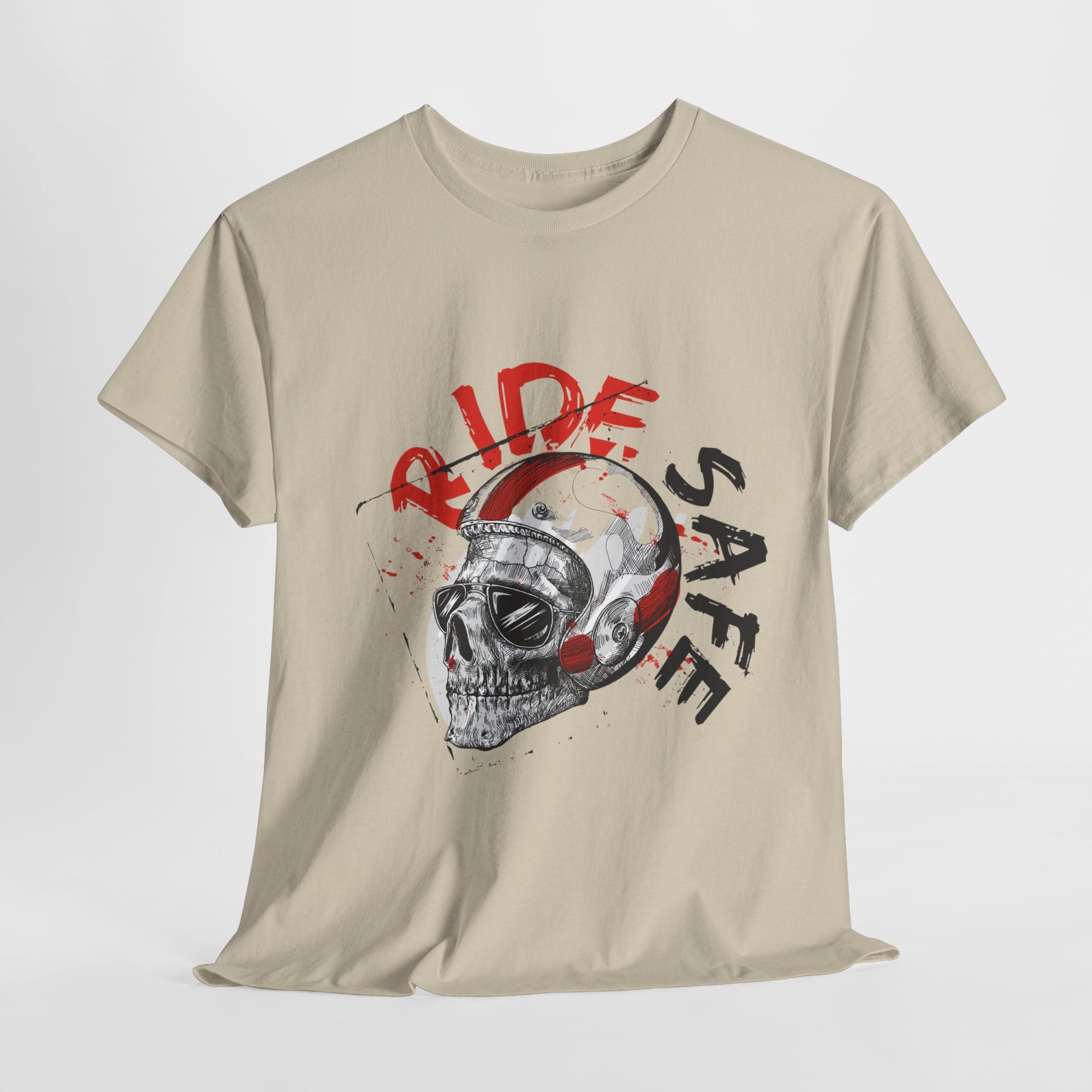 Skull Themed Ride Safe Tee, Unisex Heavy Cotton T-Shirt, Motorcycle Tee, Biker Apparel, Gift for Riders, Casual Wear