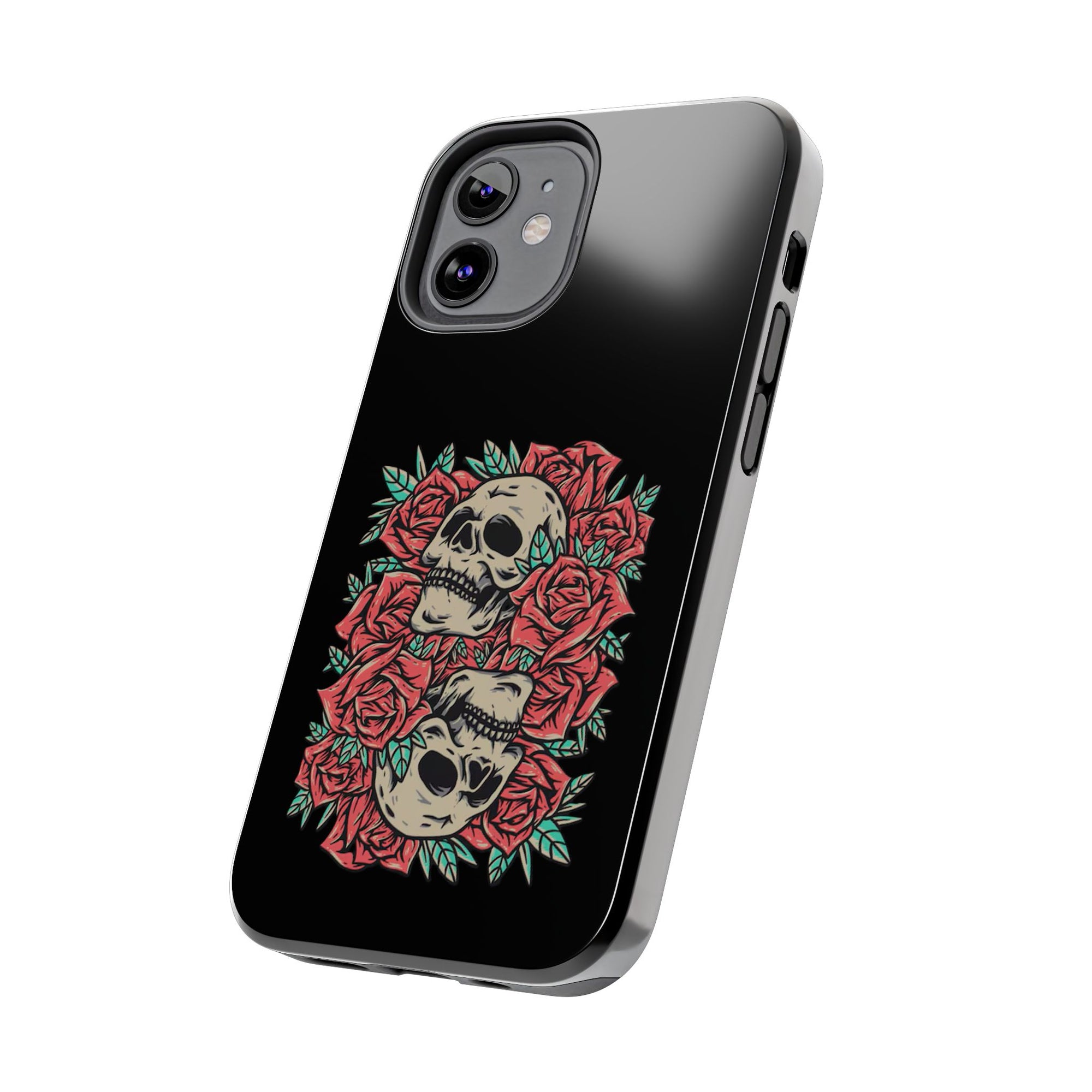 Stylish Skull & Roses Phone Case, Tough Phone Cover, Floral Skull Design, Unique Gift for her, Gothic Aesthetic Accessories