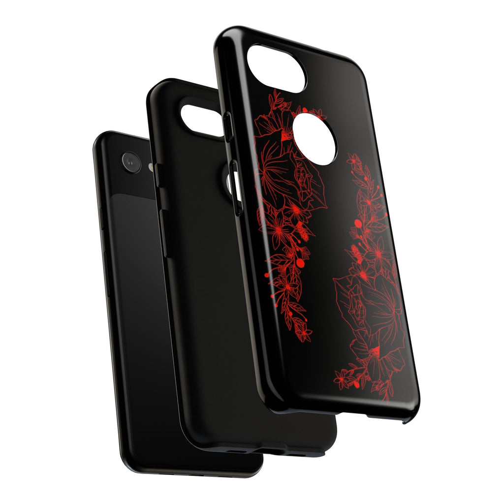 Stylish Floral Phone Case, Tough Phone Cover, Floral Design Case, Gift for Her, Black Phone Accessories