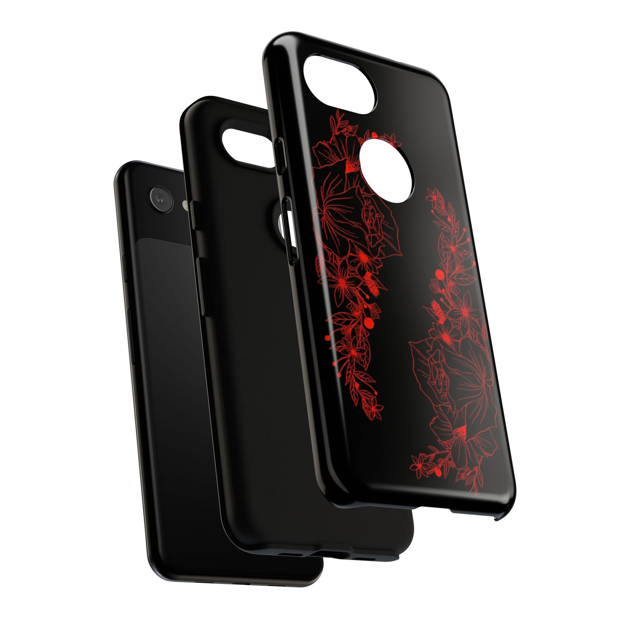 Stylish Floral Phone Case, Tough Phone Cover, Floral Design Case, Gift for Her, Black Phone Accessories