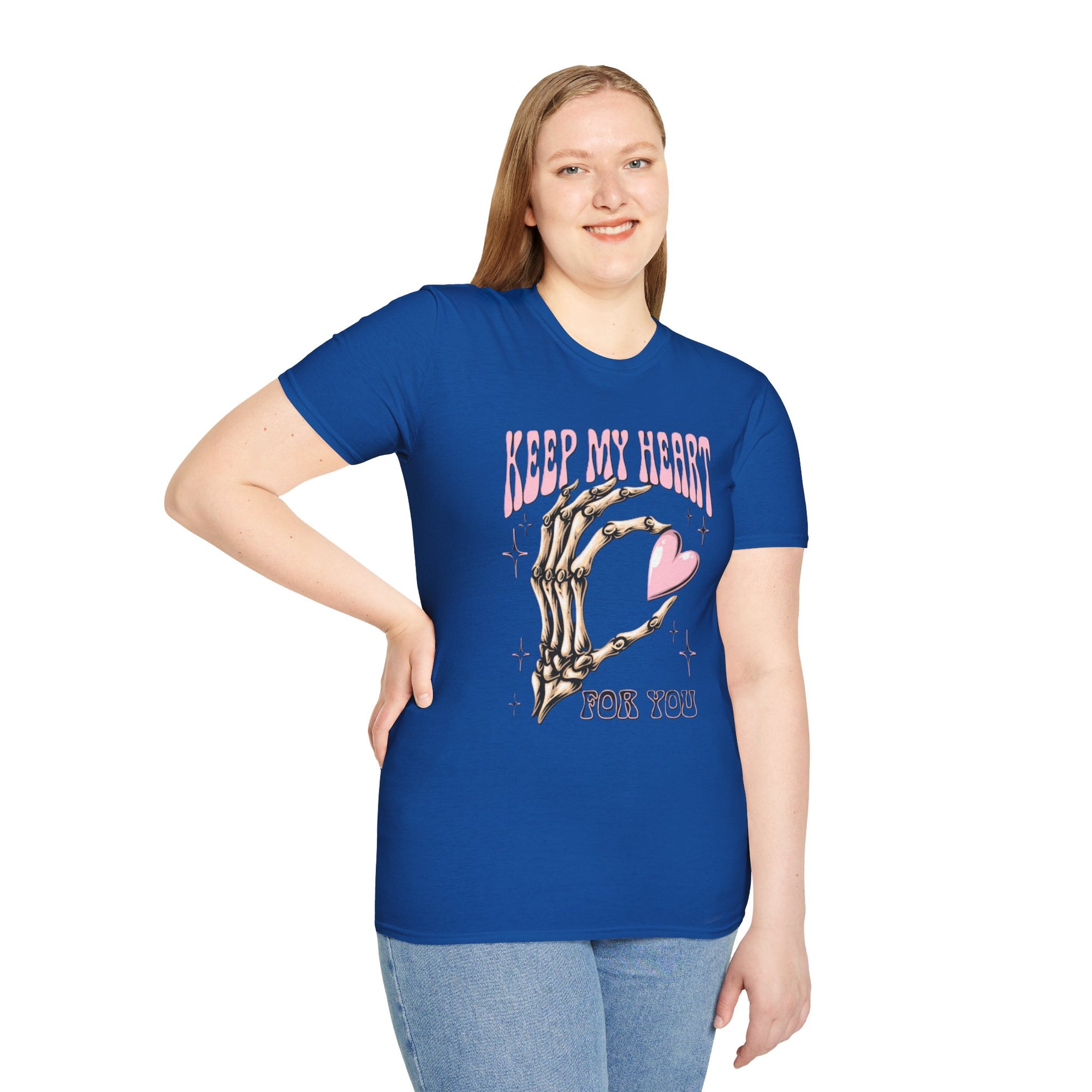 Keep My Heart Unisex Softstyle T-Shirt, Cute Graphic Tee, Valentine's Day Gift, Casual Style, Skeleton Design, Soft Cotton